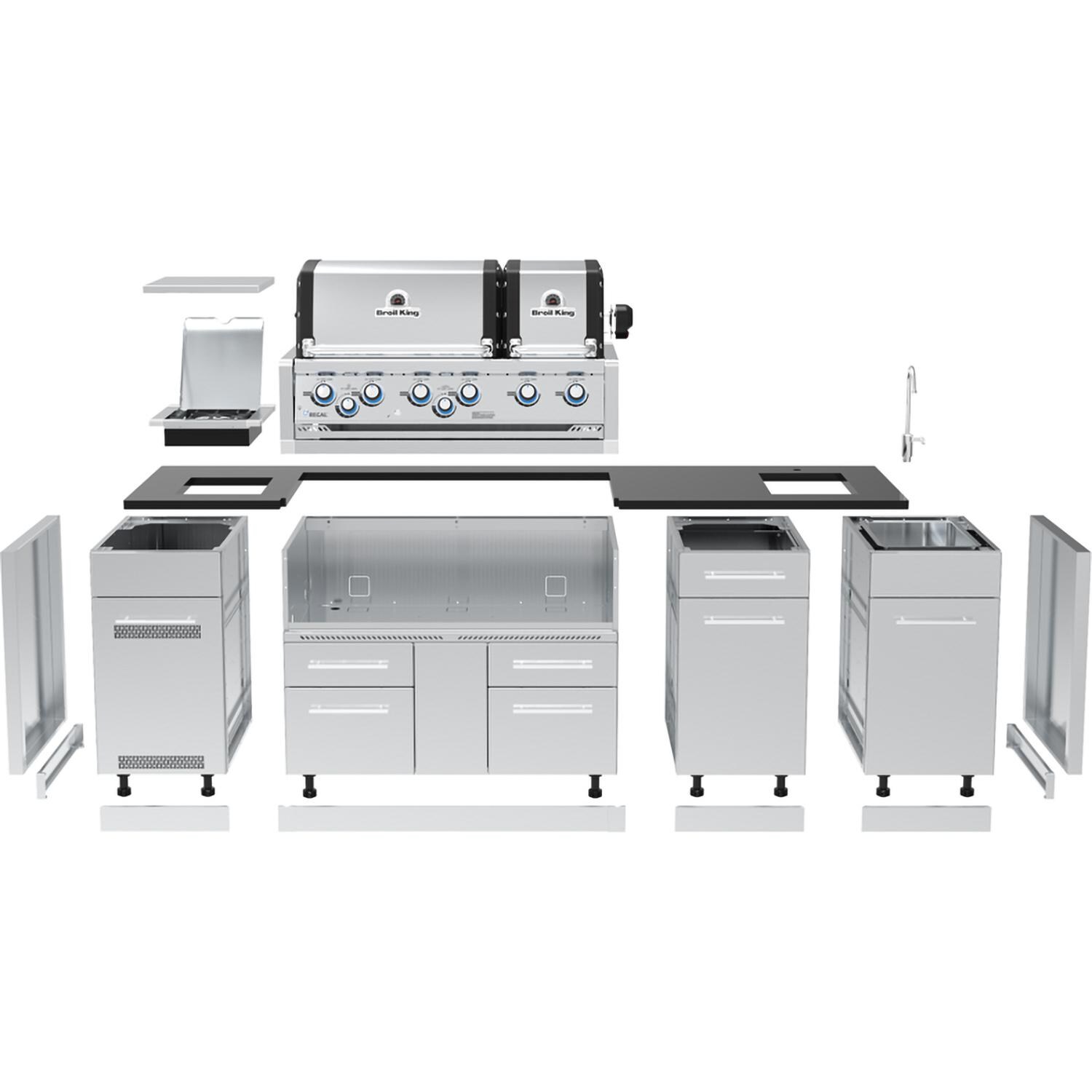 Broil King 897844E Imperial S 690iE 10 Ft Outdoor Kitchen Island w/ Propane 6 Burner Grill - Expanded - White Background thumbnail