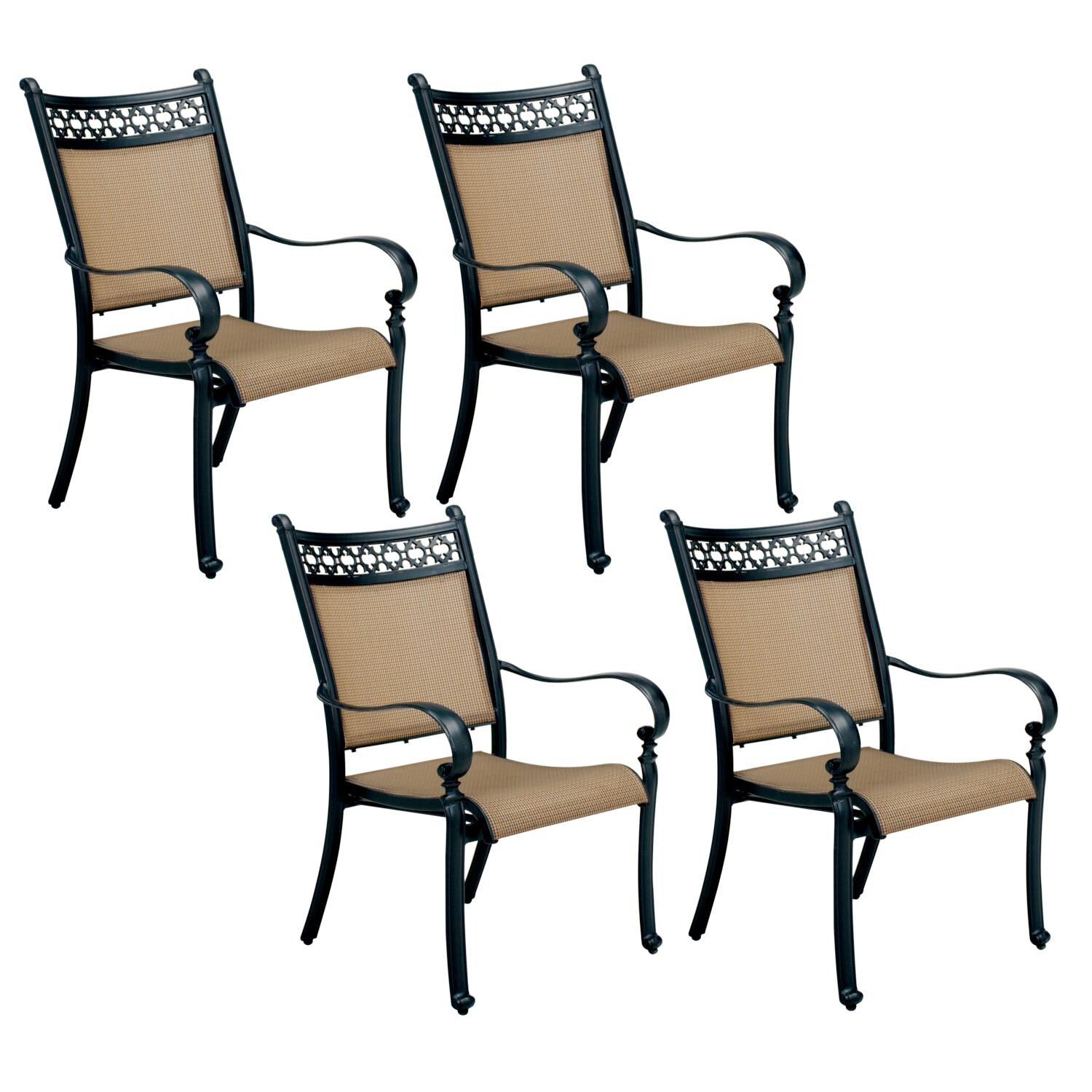 Darlee 201610-1-4 Mountain View 4 Piece Cast Aluminum Patio Dining Arm Chair Set W/ Irish Mix Sling thumbnail