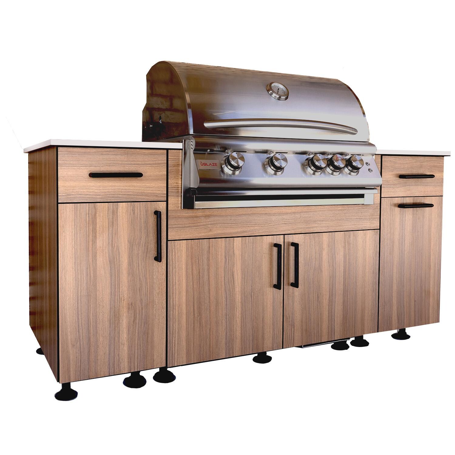 BBQGuys Signature Beech 6 Ft Outdoor Kitchen Island w/ Blaze Natural Gas Grill in Noce Havana/Icecap White - Island - White Background thumbnail