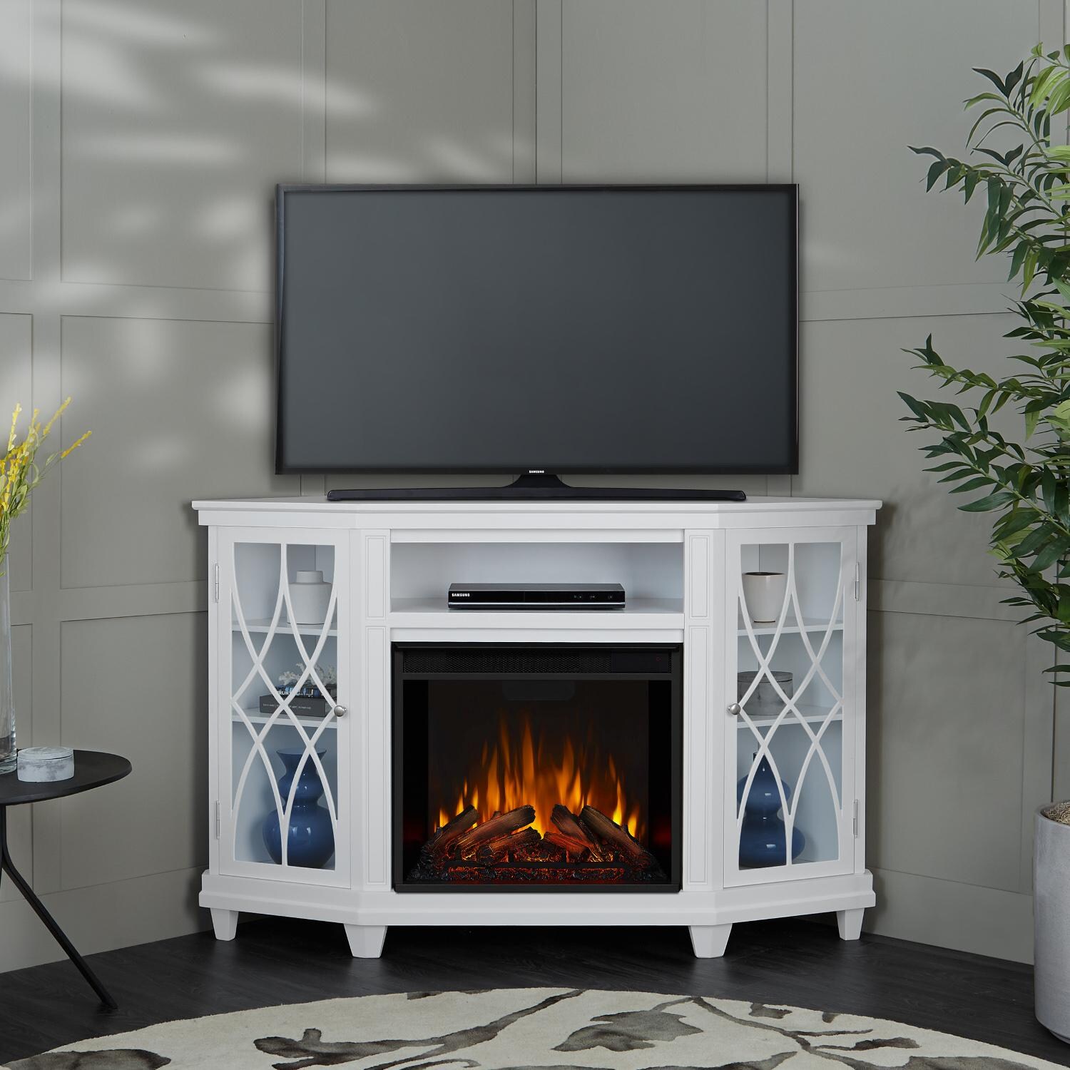 Real Flame 1750E-W Lynette 56-Inch Corner Electric Fireplace Entertainment Center - White
