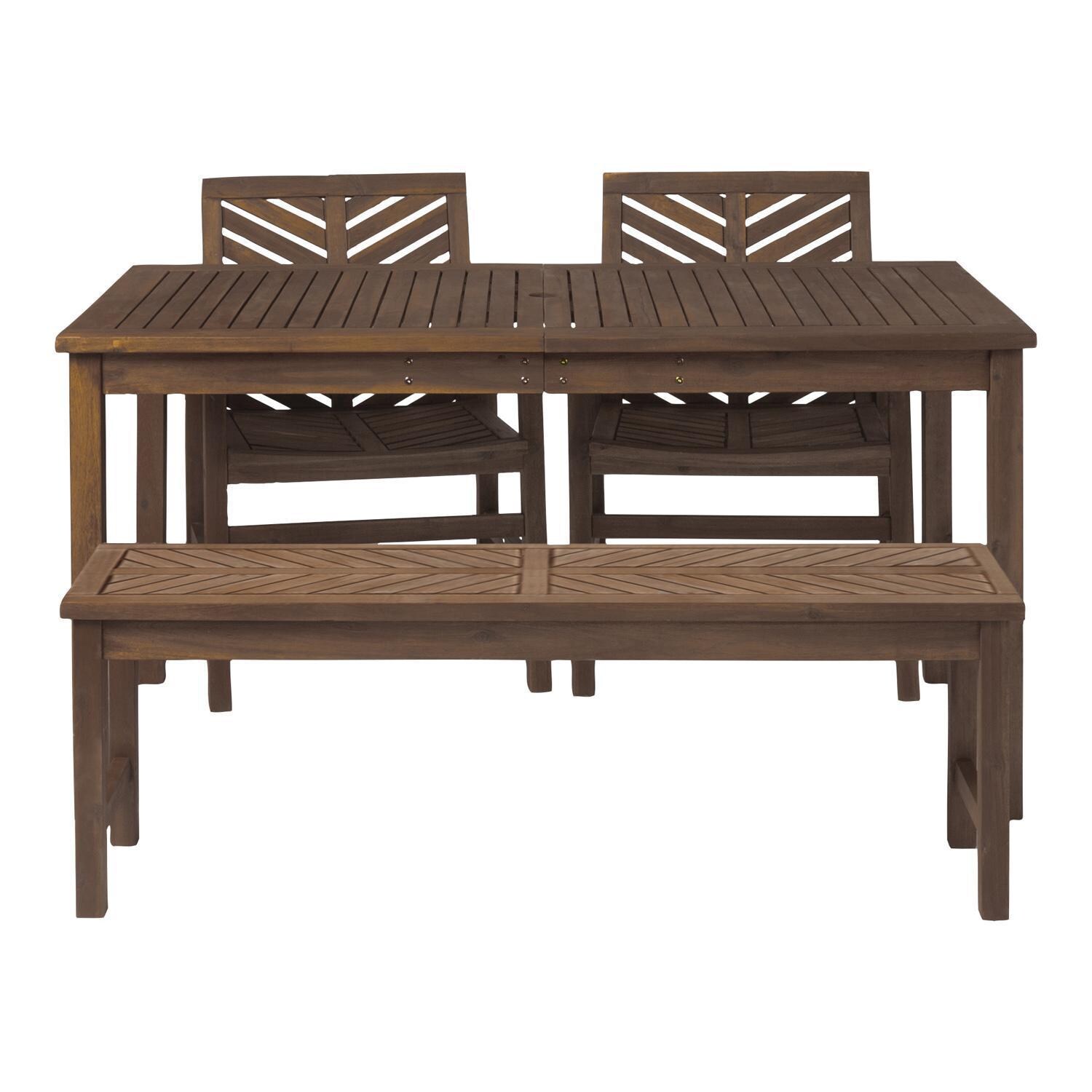 Ultimate Patio Wishlake 4 Piece Acacia Patio Dining Set W/ 60 X 32 Inch Rectangular Table - Dark Brown - Front View thumbnail