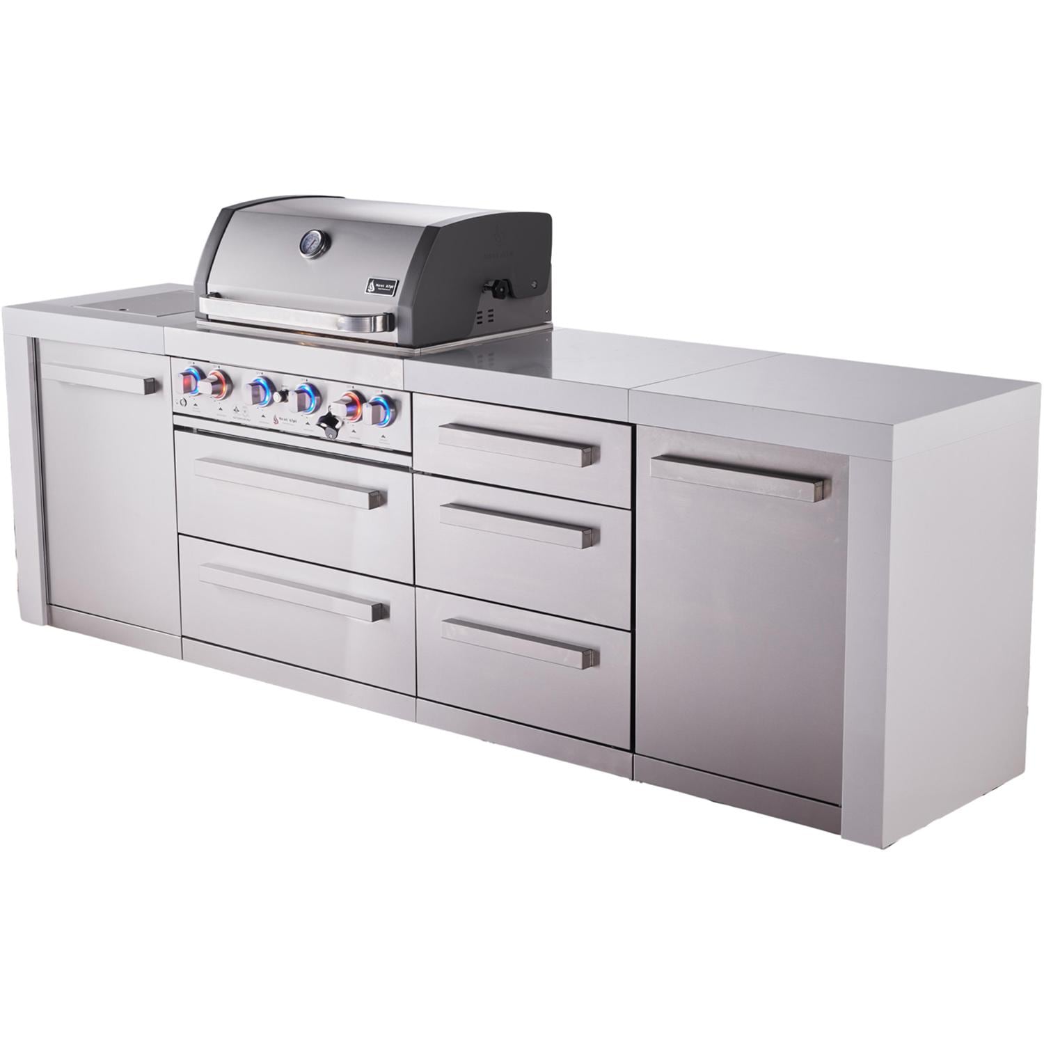 Mont Alpi Deluxe Series 7 Ft Natural Gas Outdoor Kitchen Island w/ 32-in Grill, Side Burner & Triple Drawer (Ships Propane w/ Conversion Kit) - Angled Right - White Background thumbnail