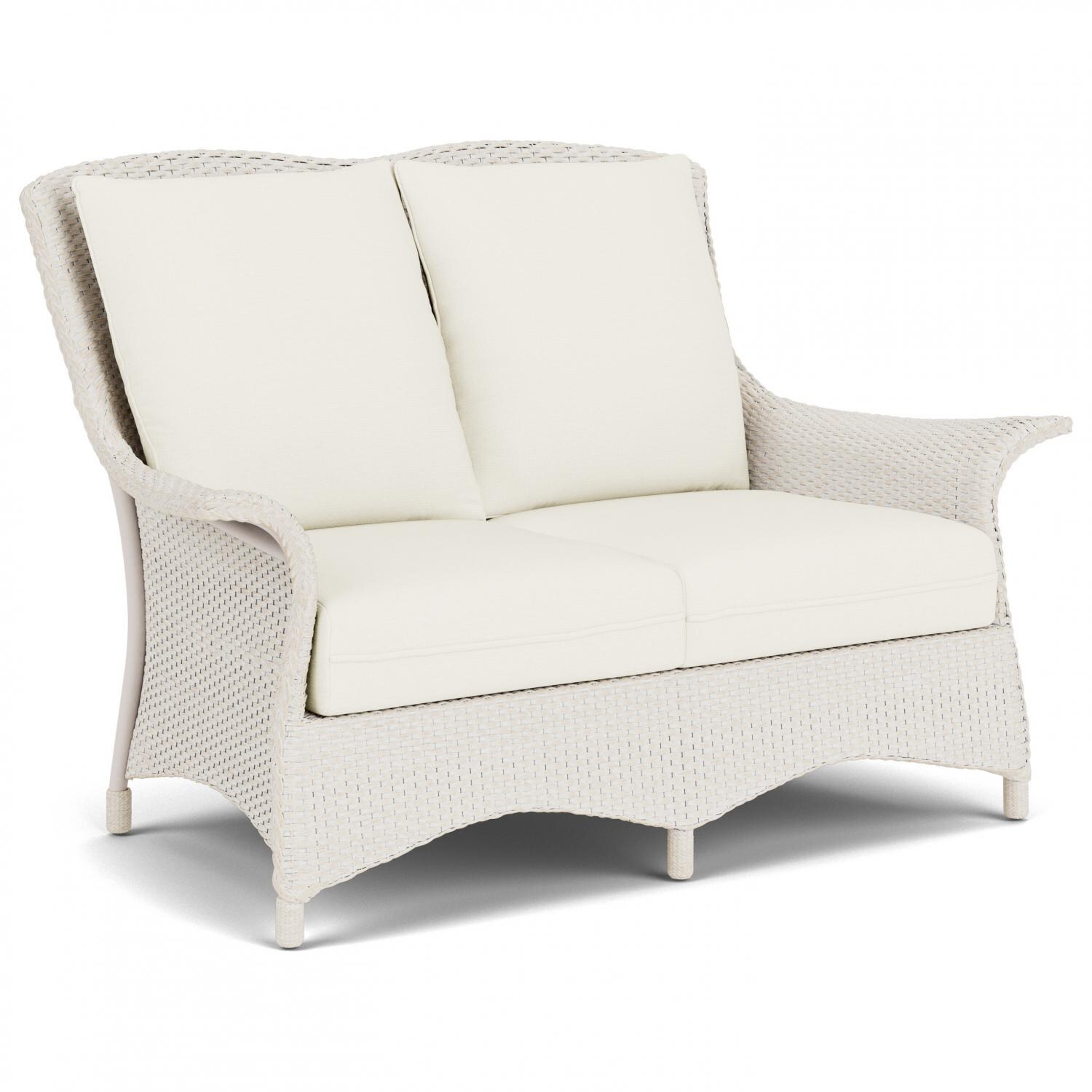Lloyd Flanders Mandalay Loveseat In Antique White Finish With Sailcloth Salt Fabric - Angled thumbnail