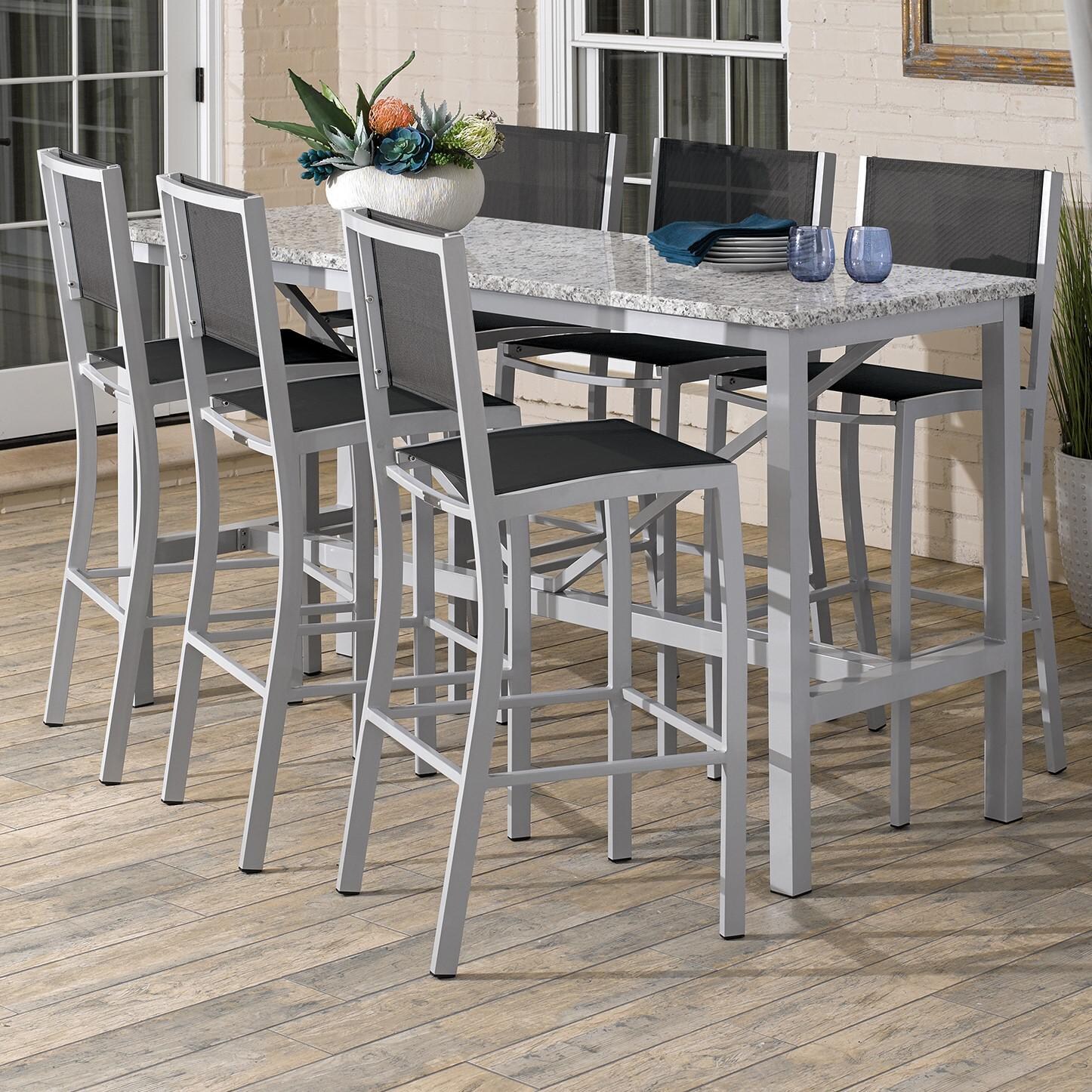 Travira 7 Piece Aluminum Patio Bar Set W/ 72 X 30 Inch Rectangular Table and Lite-Core Ash Tabletop By Oxford Garden thumbnail