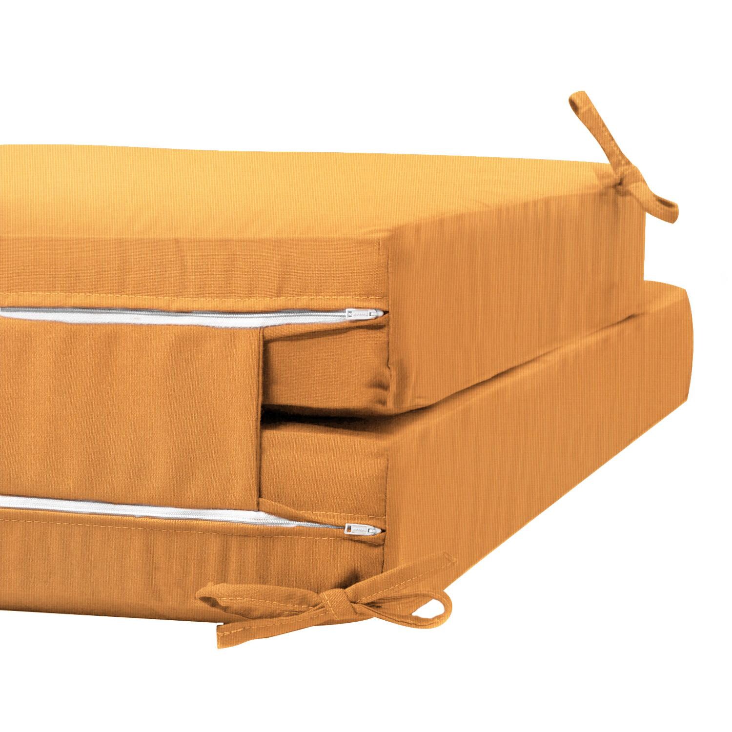 Sunbrella Canvas Tangerine Extra Long Outdoor Replacement Chaise Lounge Cushion W/ Knife Edge By UltimatePatio.com - Zipper and Tie Detail thumbnail