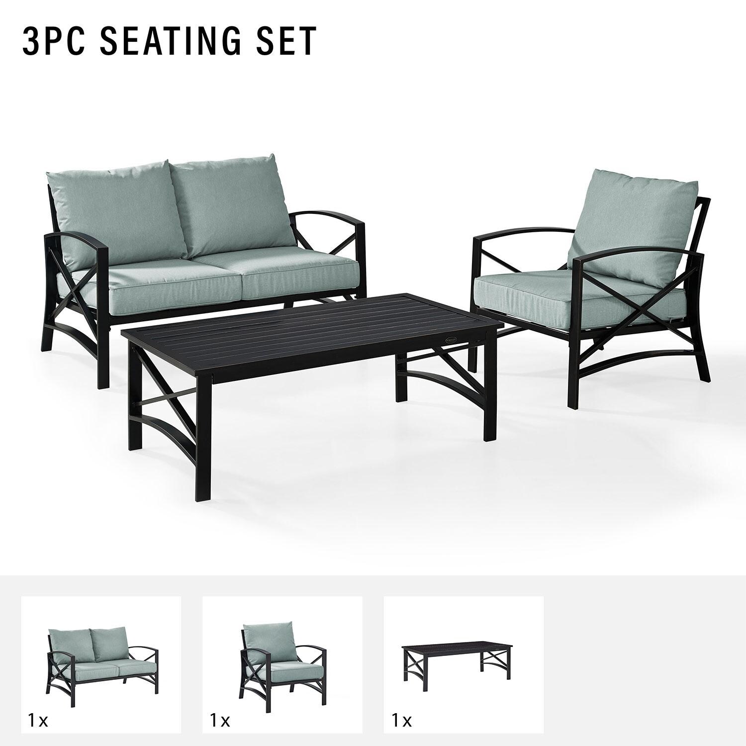 Ultimate Patio UP-82247BZ-MI 3Pc Outdoor Loveseat Patio Furniture Set in Mist - Included in Set (Loveseat, Club Chair, and Coffee Table) - Diagram thumbnail