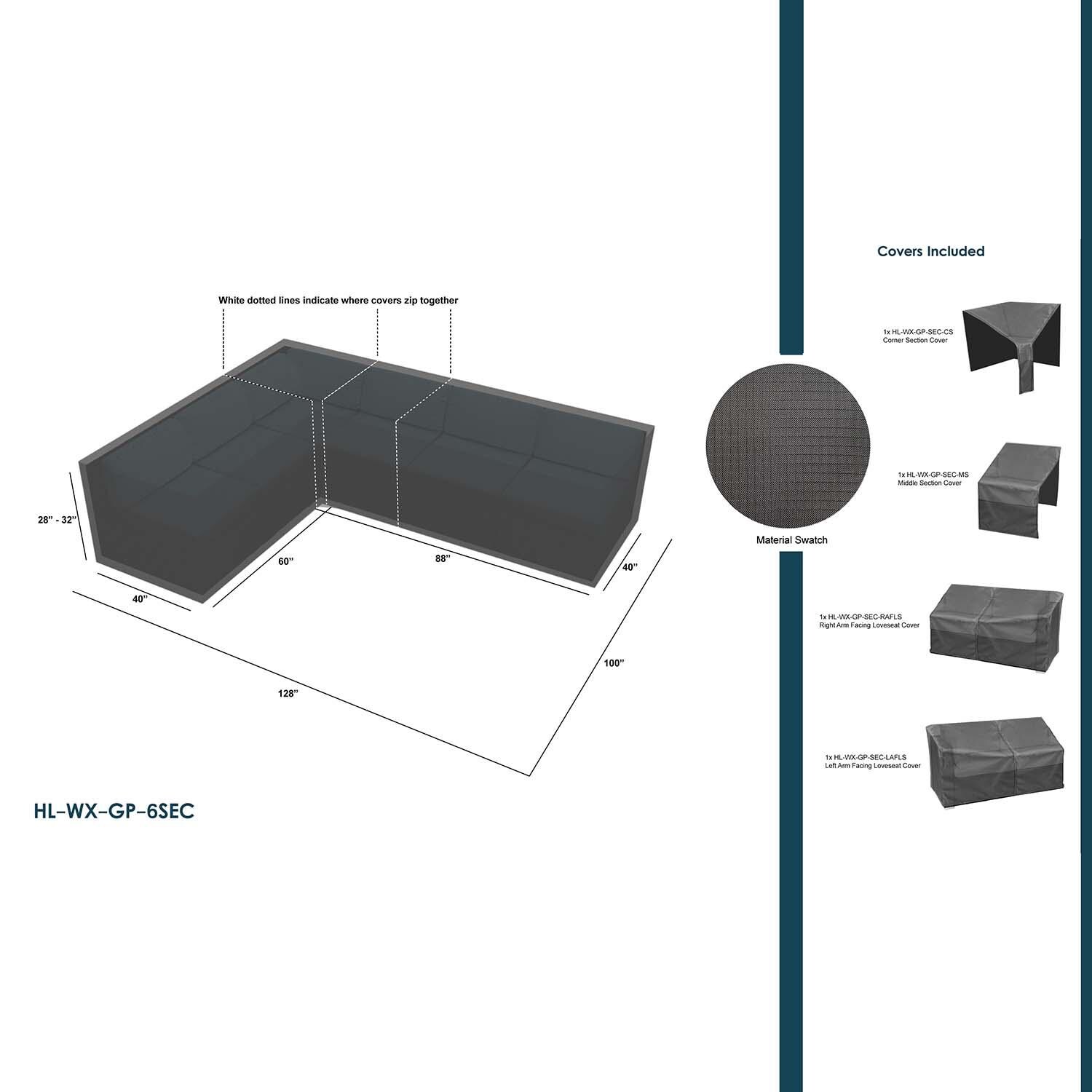 Weather Resistant Covers For 6 Pc Sectional Set by Lakeview Outdoor Designs - White Background thumbnail