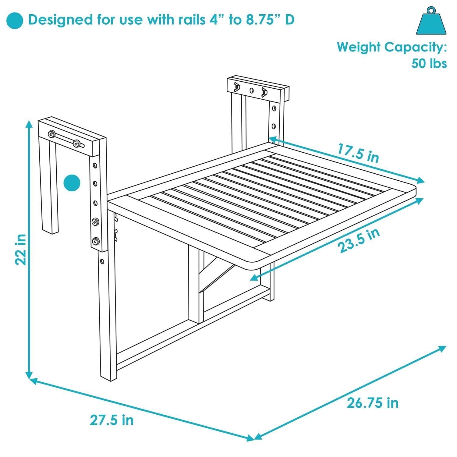 Balcony 24 Inch Adjustable Folding Balcony Railing Table By Ultimate Patio - Dimensional thumbnail