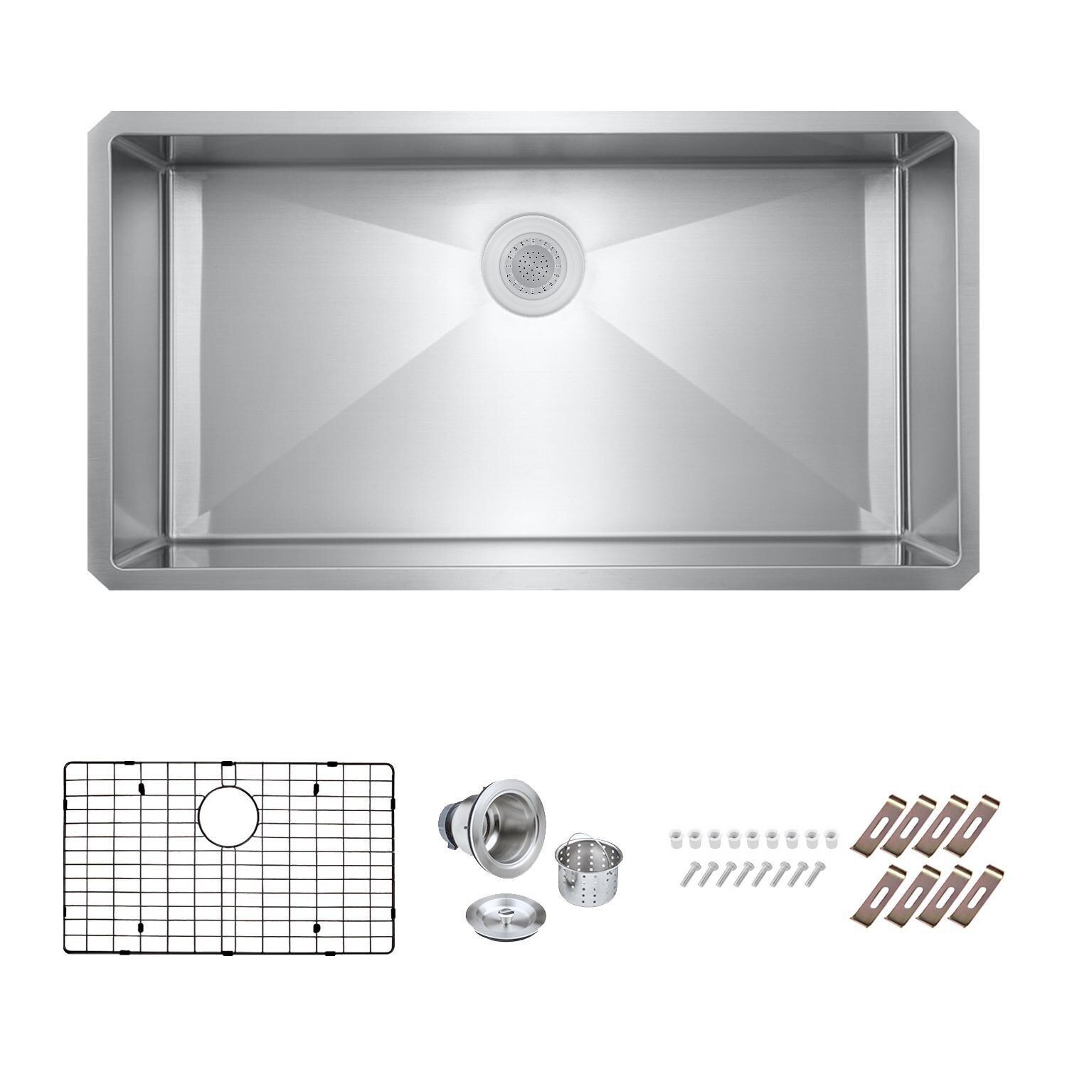 BBQGuys Signature Undermount Stainless Steel 36-Inch Single Bowl Sink W/Grid and Strainer - White Background thumbnail