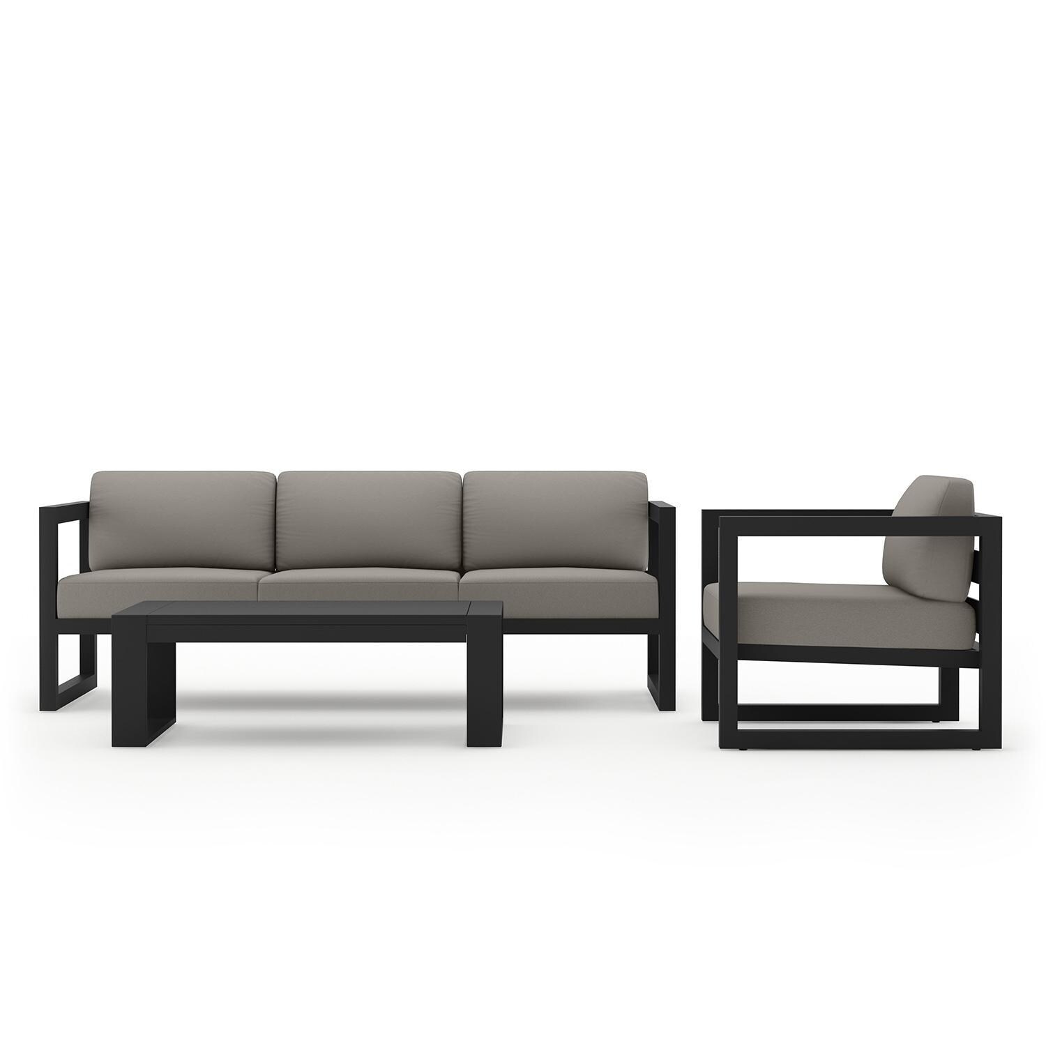 Misty Cove 3 Piece Seating Set In Slate w/Portal Coffee Table & Canvas Charcoal Cushions by Lakeview - Complete Set - White Background thumbnail