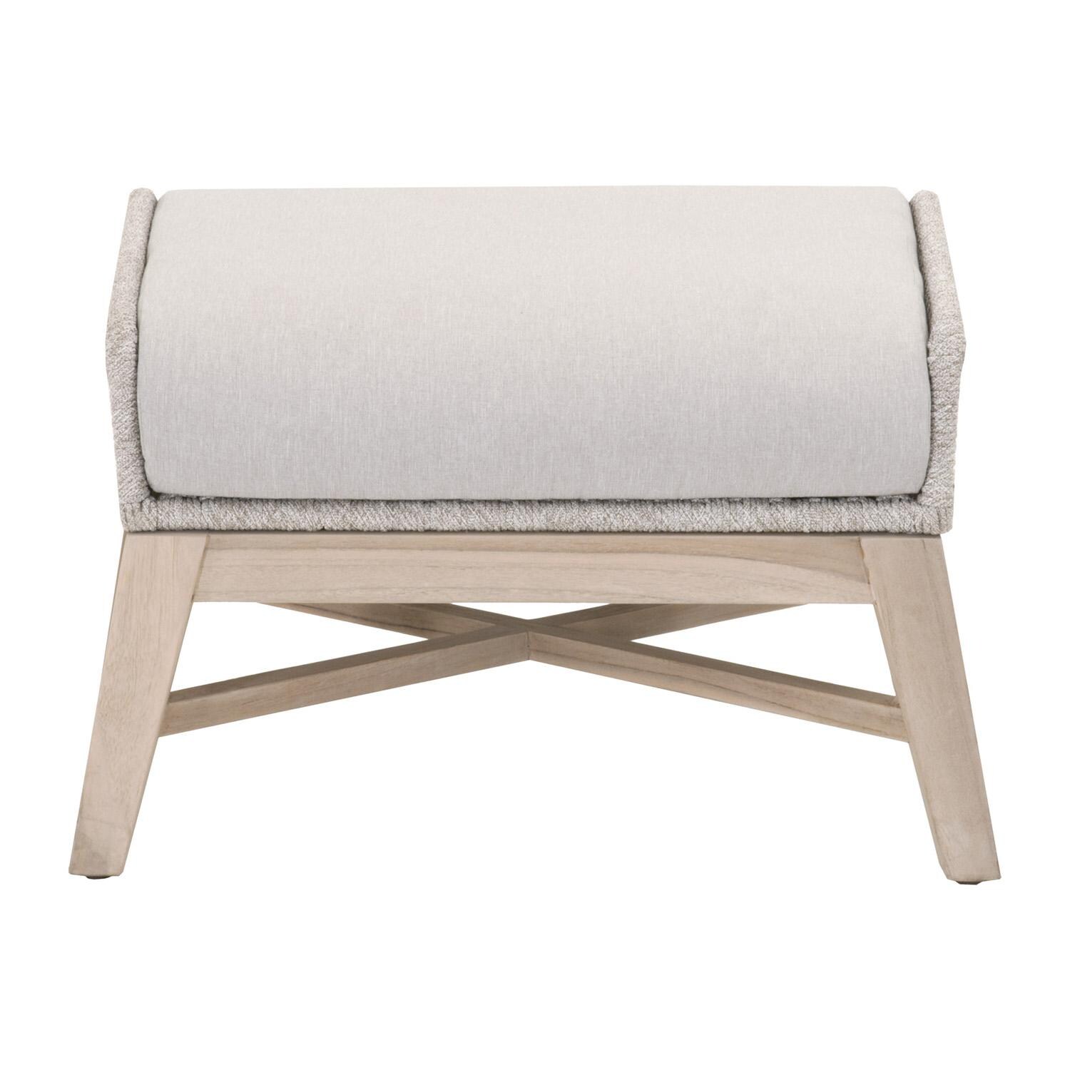 Cocoa Way Woven Rope Footstool in Taupe & White Flat Rope By Lakeview