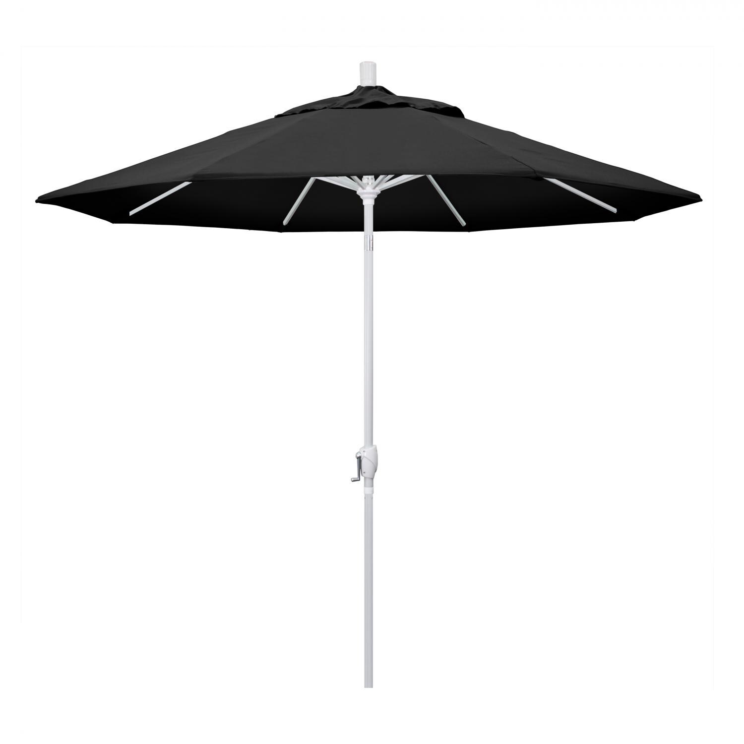 California Umbrella 9 Ft. Octagonal Aluminum Push Button Tilt Patio Umbrella W/ Crank Lift & Aluminum Ribs - Matted White Frame / Olefin Black Canopy