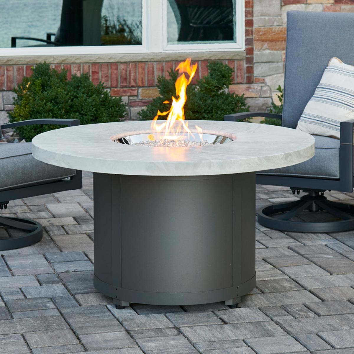 The Outdoor GreatRoom Company Beacon BC-20-WO-NG 48-Inch Round Natural Gas Fire Pit Table with 20-Inch Crystal Fire Burner - Ships As Propane With Conversion Fittings - White Onyx thumbnail