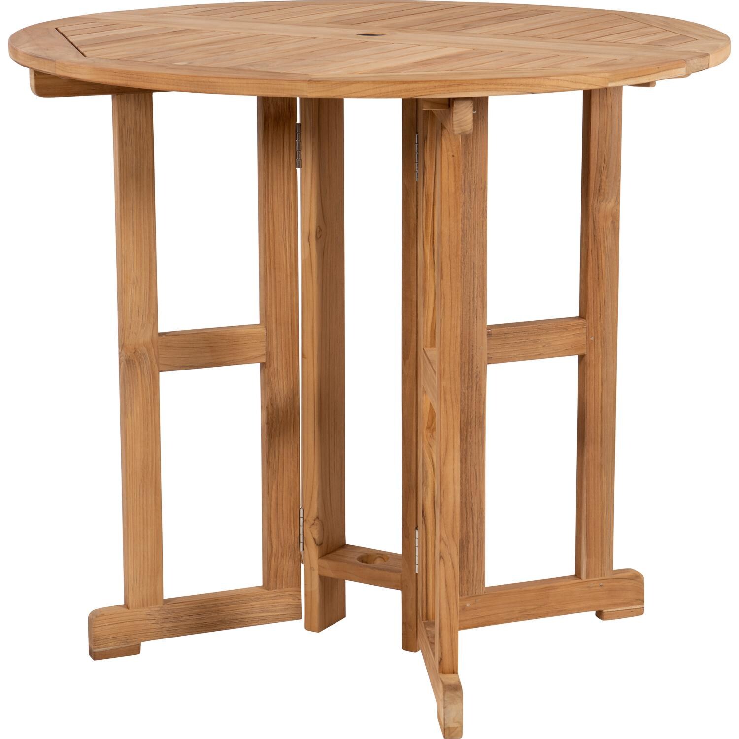 Royal Teak Collection BTDL45 Admiral 45 Inch Round Teak Bar Table w/ Drop Leaf - Angled - White Background thumbnail
