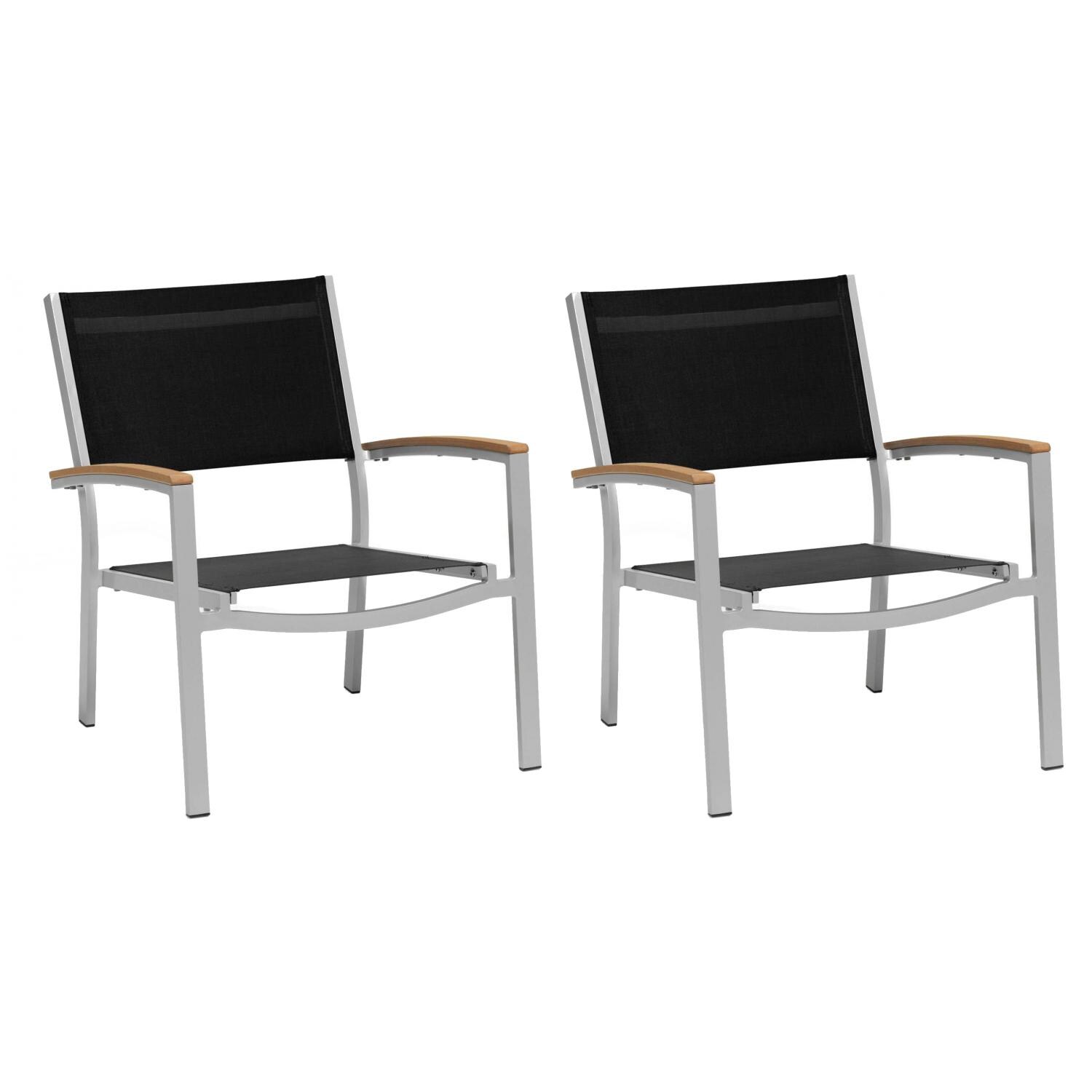 Travira Aluminum Chat Chair W/ Black Sling & Natural Tekwood Armcaps By Oxford Garden - Set Of 2 thumbnail