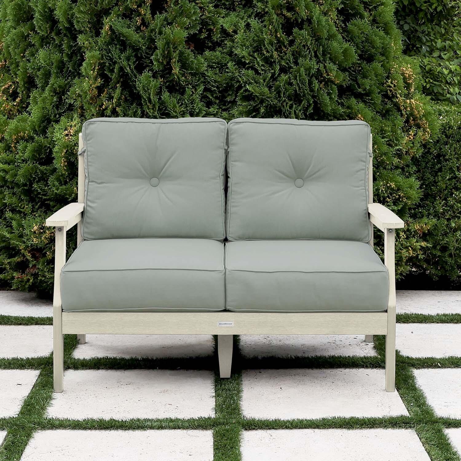 Blushing Bay 2 Person Recycled Plastic Loveseat in Canvas Seasalt/Whitewash by Lakeview Outdoor Designs
