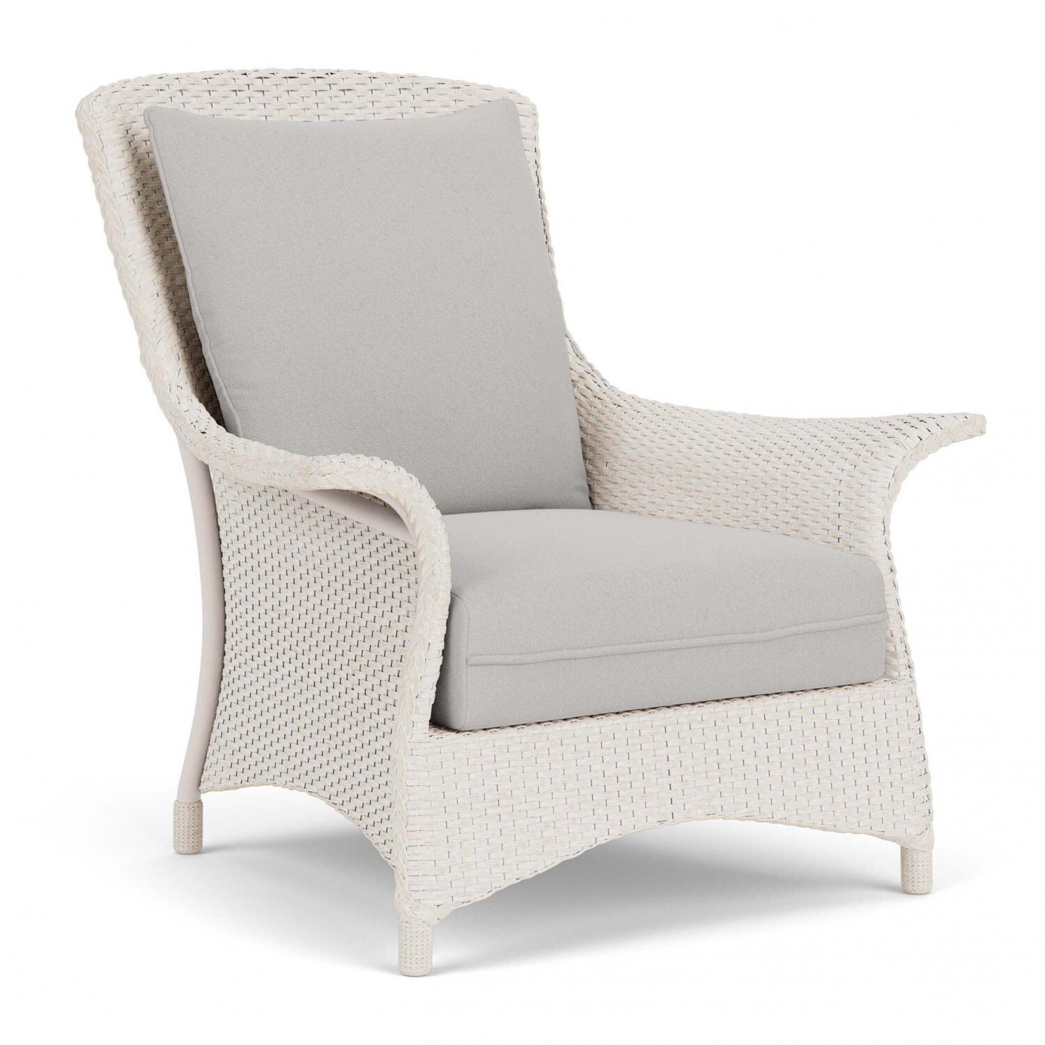 Lloyd Flanders Mandalay Lounge Chair in Antique White Finish with Tundra Dove Fabric - Angled thumbnail