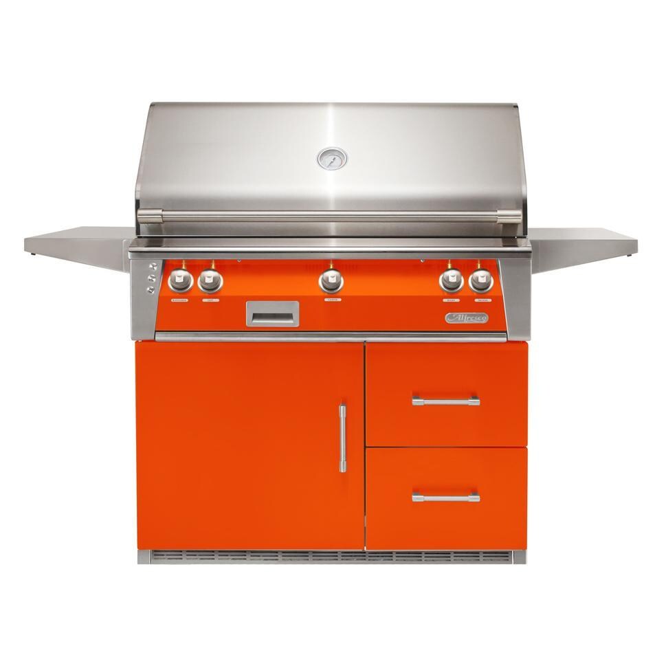 Alfresco ALXE-42SZRFG-NG-S2005 ALXE 42-Inch Freestanding Natural Gas Grill On Refrigerated Cart With Sear Zone And Rotisserie in Luminous Orange - White Background thumbnail