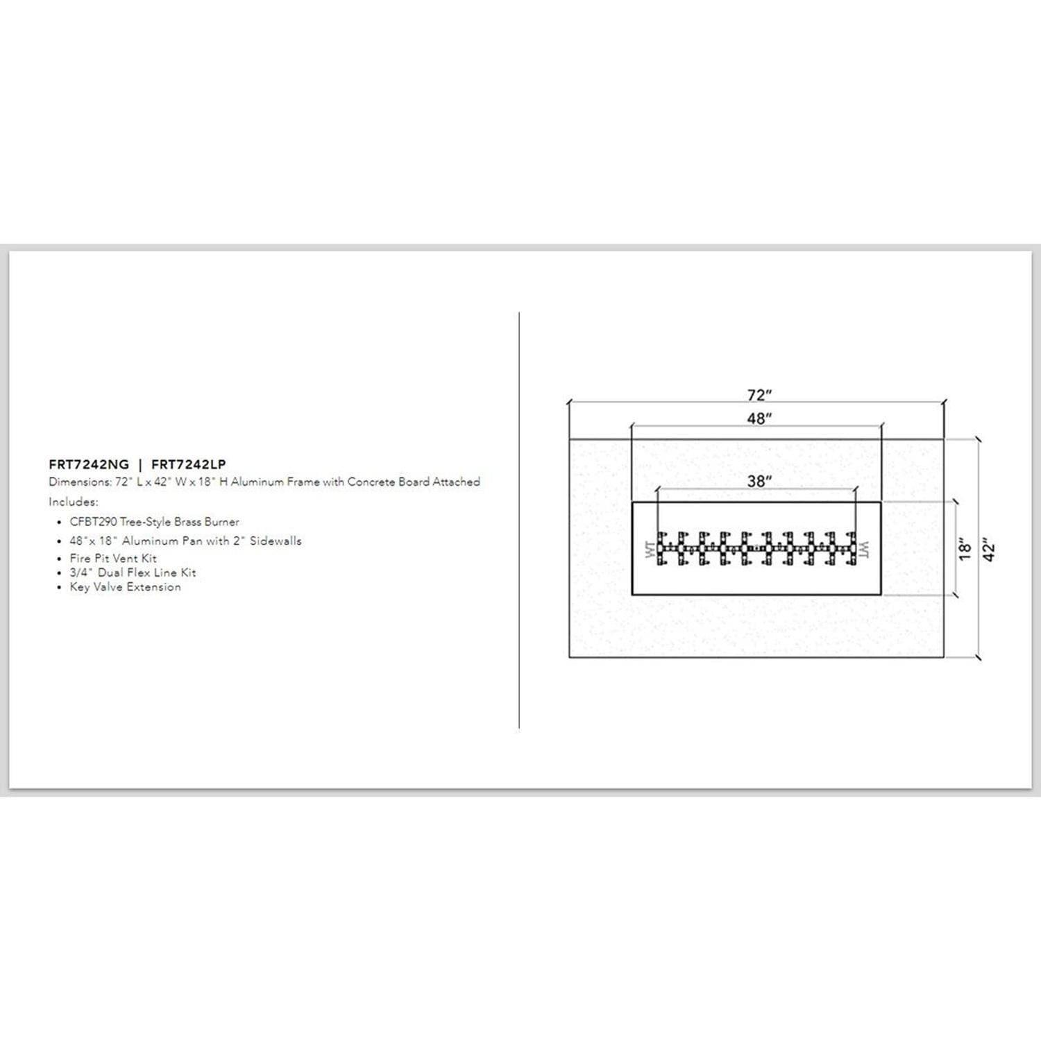 Warming Trends FRT7242 Rectangle Tree-style 72 Inch x 42 Inch Natural Gas Ready To Finish Kit - Measurements thumbnail