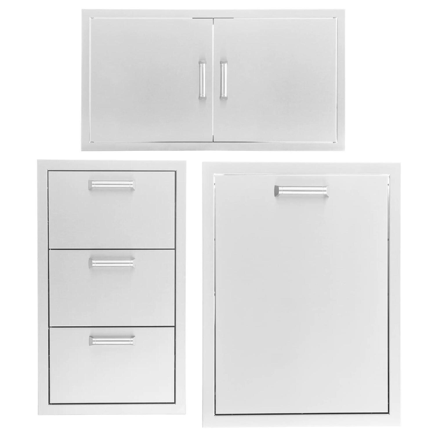3 Pc 40-in Contempo/Traditional Double Access Door, Triple Drawer, & Double Trash Bin Outdoor Kitchen Storage Package by BBQGuys Signature