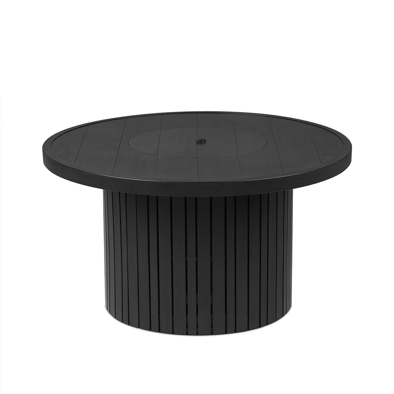Westlook 44-in Round Metal Propane Fire Table in Black by Lakeview Outdoor Designs - Lid On - White Background thumbnail