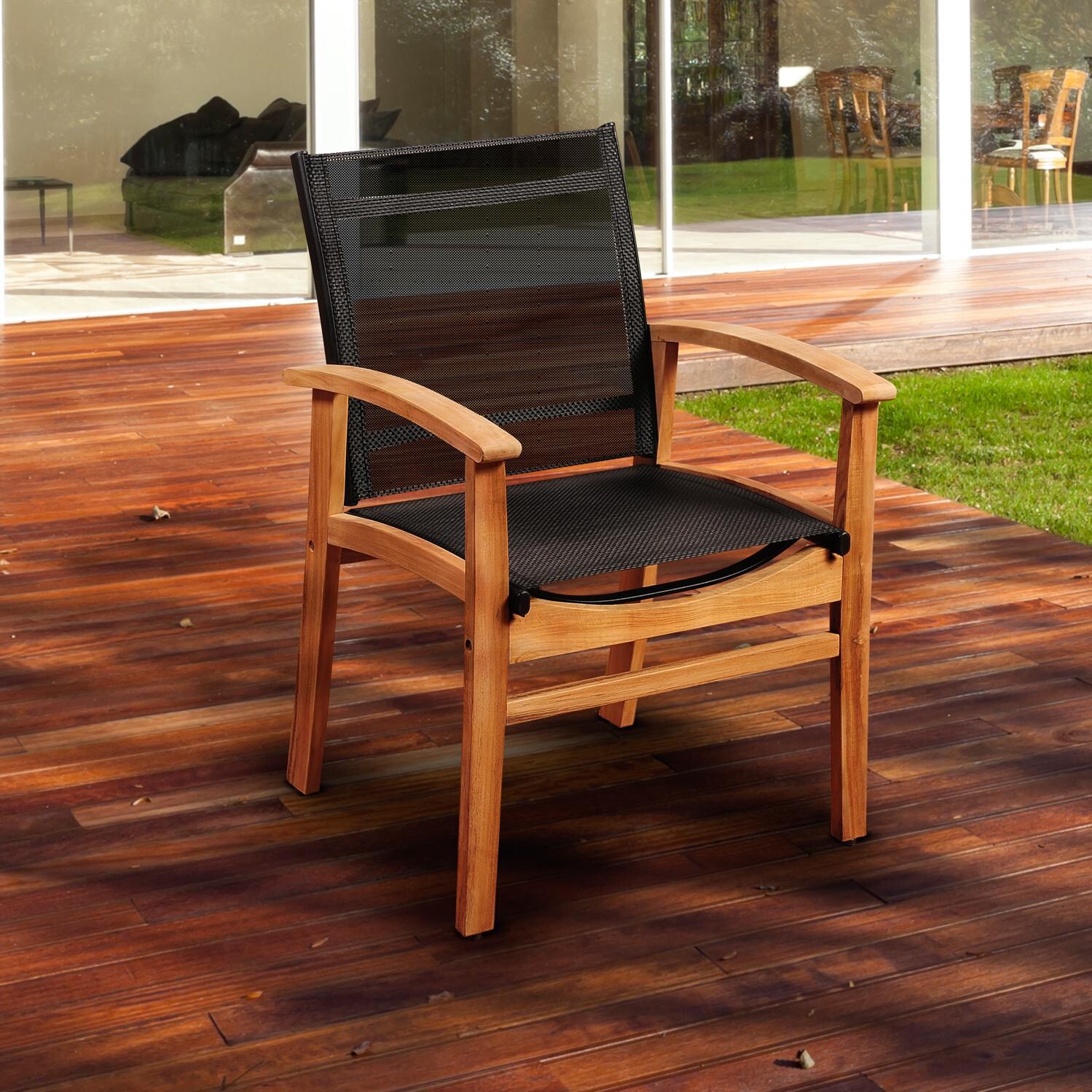 Amazonia Fortuna Sling Patio Dining Arm Chair With Teak Frame - Black