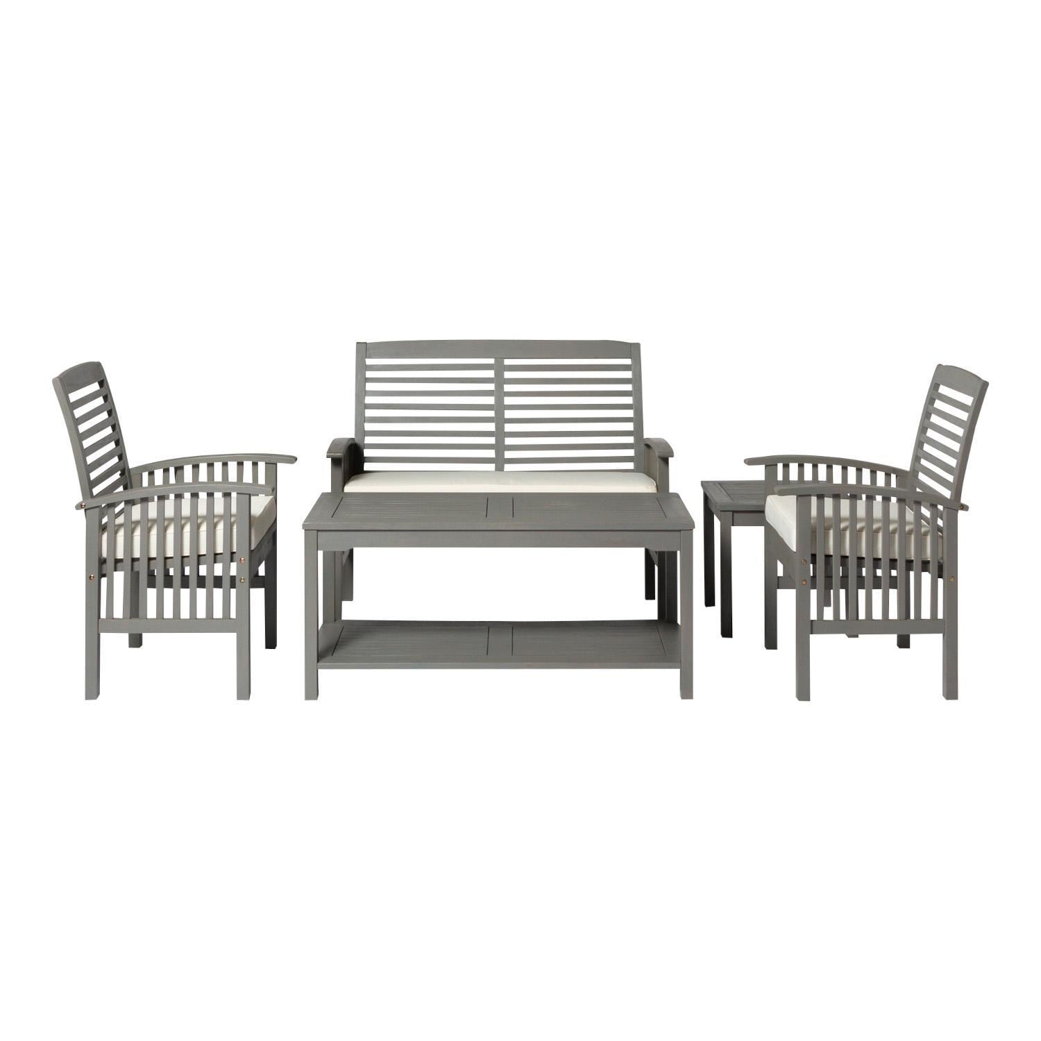 Ultimate Patio 5 Piece Acacia Patio Conversation Set W/ 48 X 24 Inch Rectangular Table - Gray Wash - Front View thumbnail