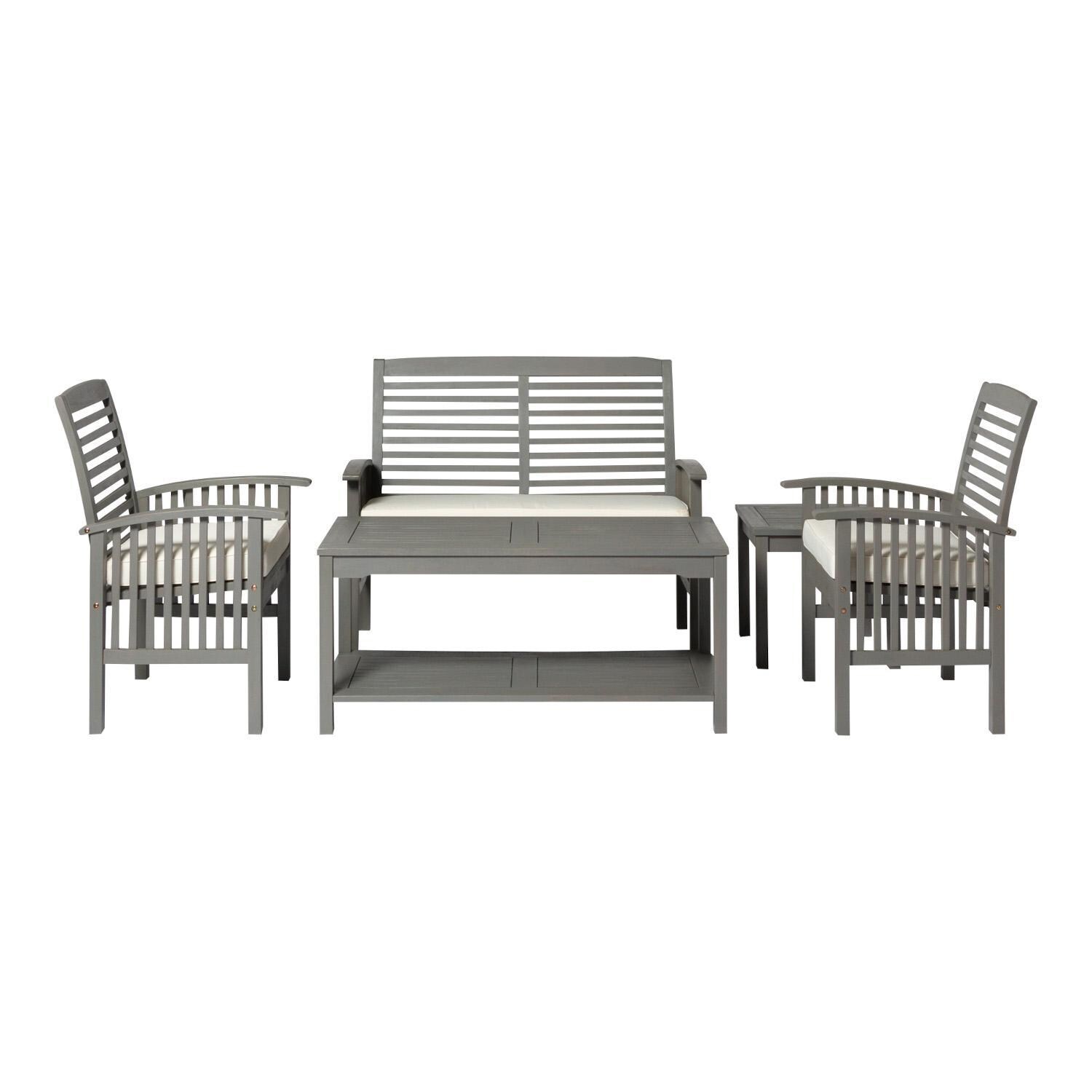 Ultimate Patio 5 Piece Acacia Patio Conversation Set W/ 48 X 24 Inch Rectangular Table - Gray Wash - Front View thumbnail