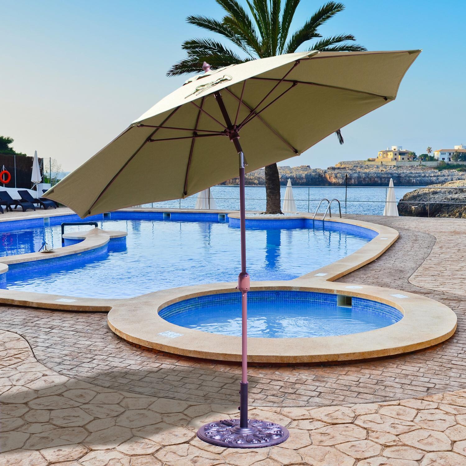 Galtech 9 Ft Aluminum Patio Umbrella With Crank Lift And Standard Auto Tilt