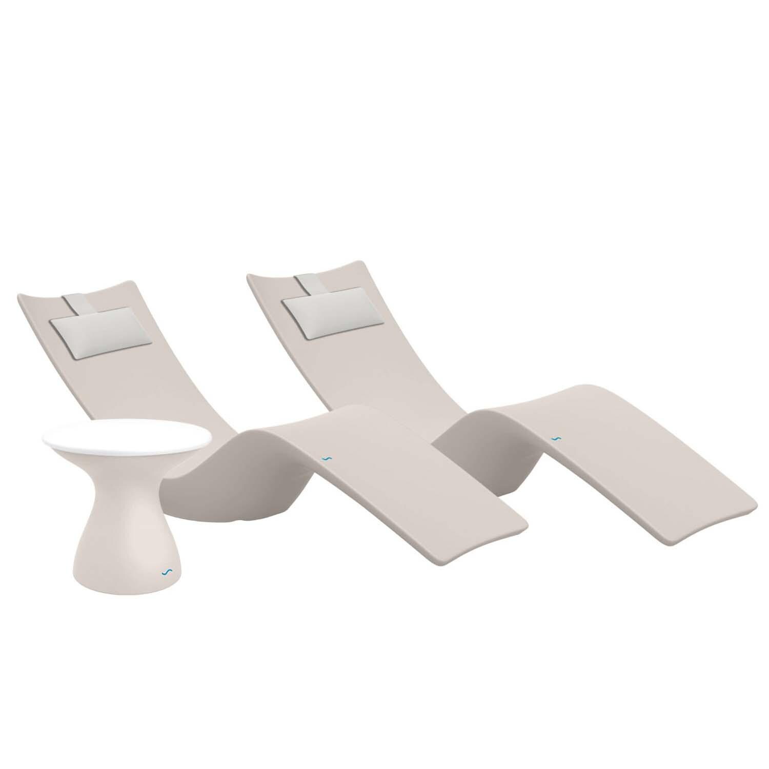 Autograph 3 Pc Set Polyresin Chaise Lounge Set in Cloud/White w/ White Pillow by Ledge Lounger