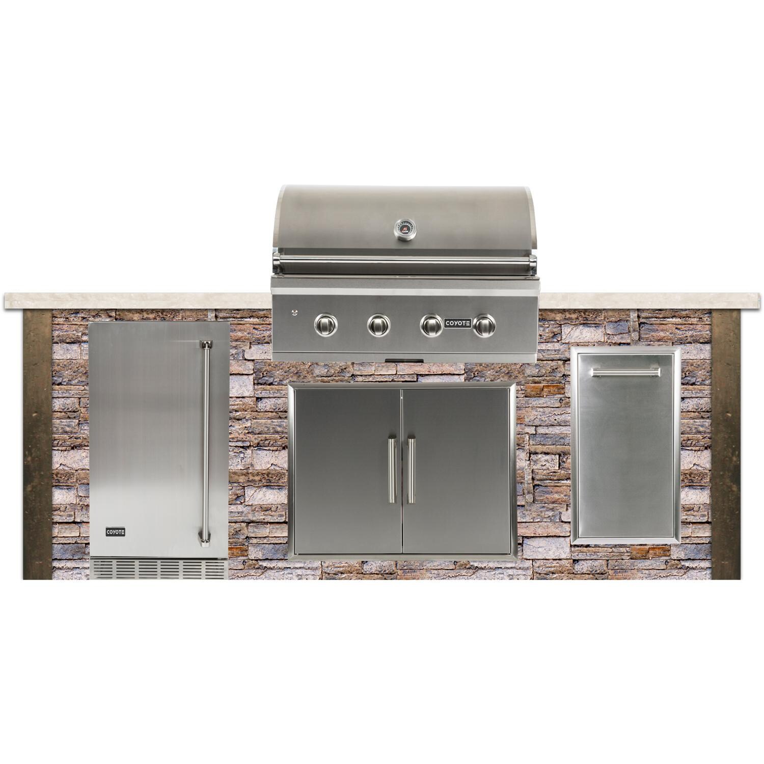 Coyote RTAC-G8-SB-C2C36LP Ready-To-Assemble 8 Ft Outdoor Kitchen Island With 36-Inch C-Series Natural Gas Grill - Brown Stone thumbnail