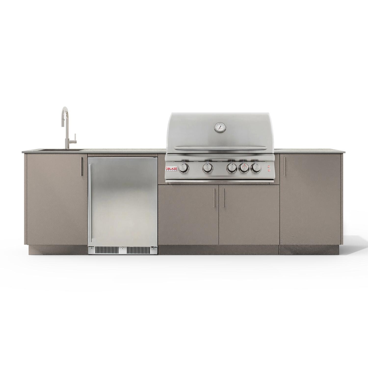 Urban Bonfire B-Dew-32-Blaze-Keon-Clay Dew 32 Outdoor Kitchen w/ Blaze Premium LTE Natural Gas Grill, Sink, Refrigerator, Keon Countertop & Clay Finish - White Background thumbnail