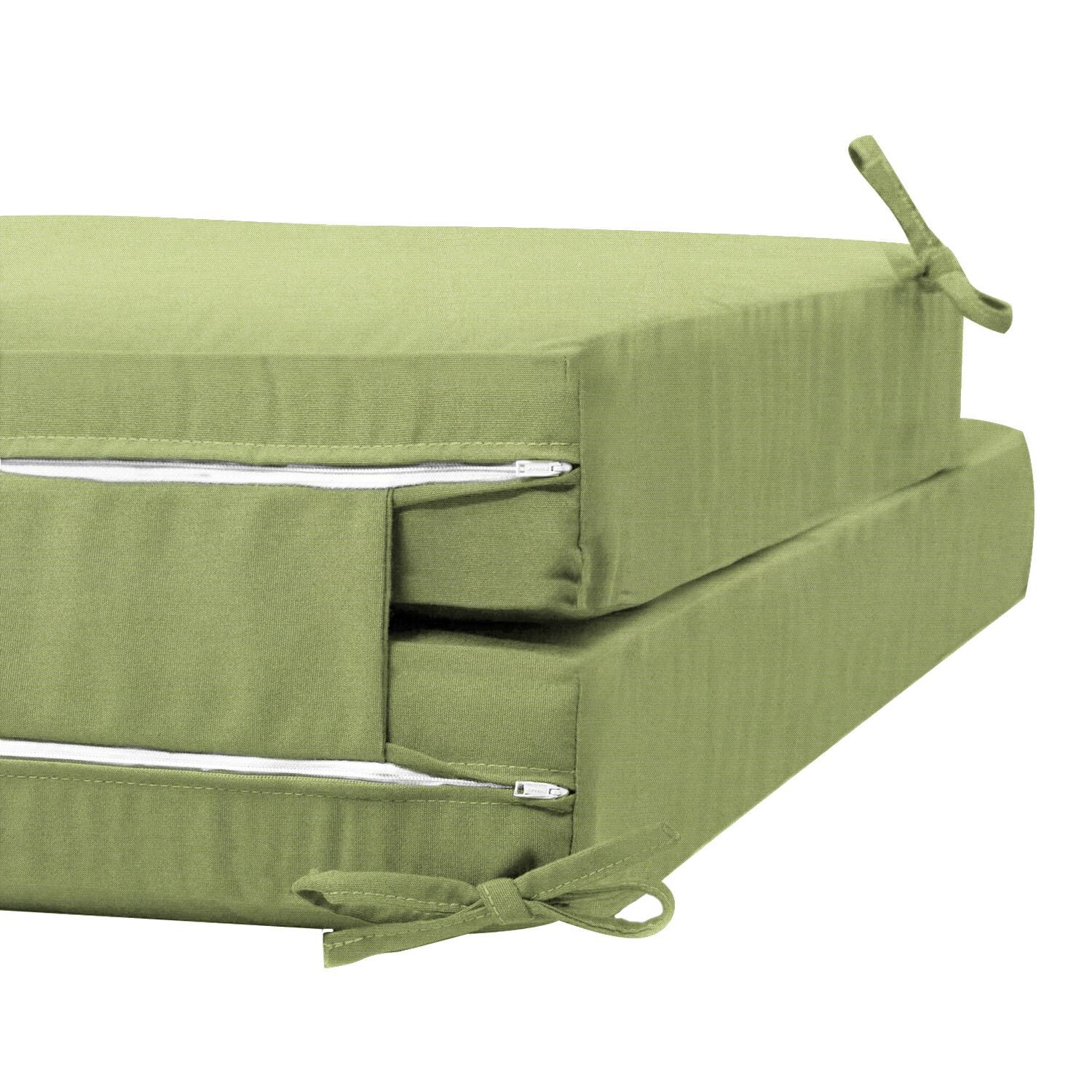 Sunbrella Spectrum Cilantro Extra Long Outdoor Replacement Chaise Lounge Cushion W/ Knife Edge By UltimatePatio.com - Zipper and Tie Detail thumbnail