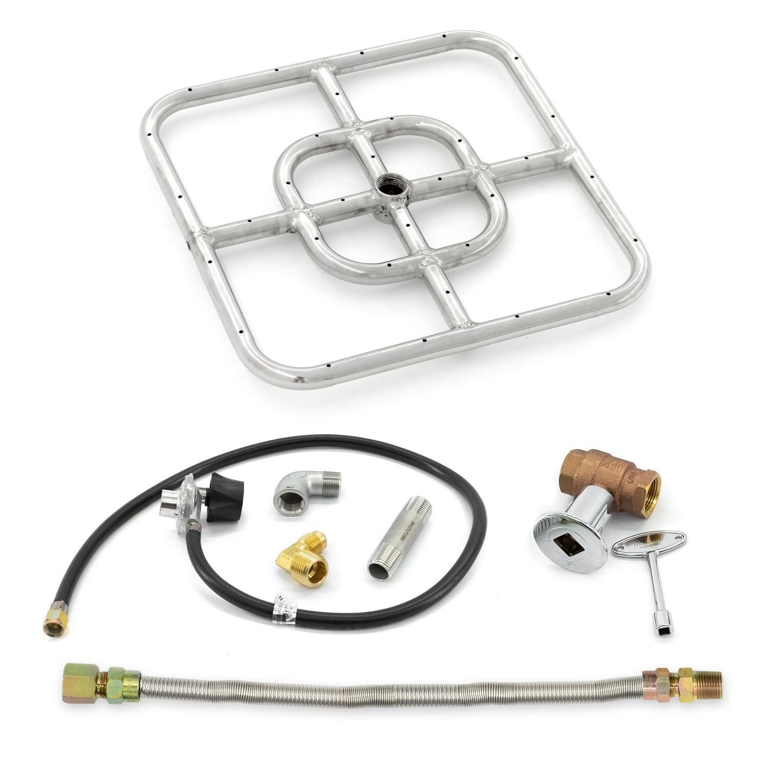 BBQGuys Signature Series Stainless Steel 12-Inch Square Propane Double-Ring Burner W/ Connection Kit image