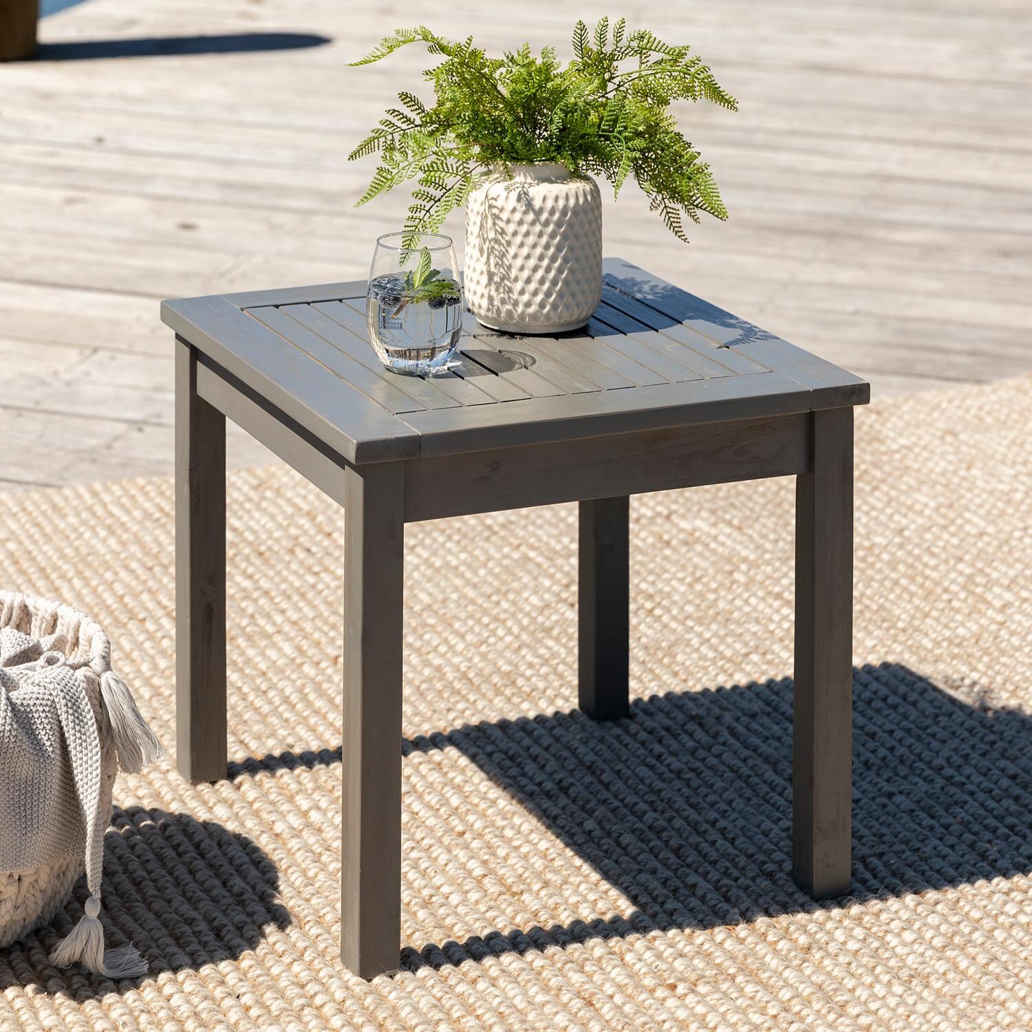Walker Edison Midland 20 Inch Square Acacia Patio End Table - Grey Wash image