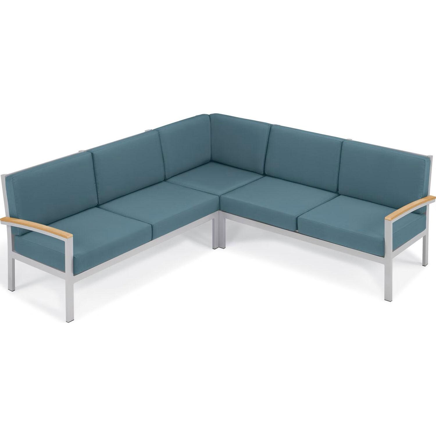 Travira 3 Pc Powder-Coated Aluminum Sectional Seating Set in Ice Blue/Natural/Flint By Oxford Garden