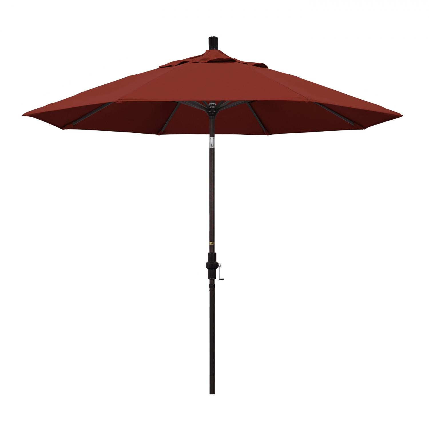 California Umbrella 9 Ft Octagonal Aluminum Collar Tilt Patio Umbrella W/ Crank Lift & Aluminum Ribs - Bronze Frame / Sunbrella Canvas Henna Canopy thumbnail