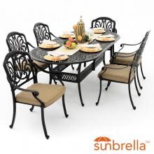 Rosedown 7 Piece Cast Aluminum Patio Dining Set With 86 X 42 Inch Oval Table By Lakeview Outdoor Designs - Linen Sesame image