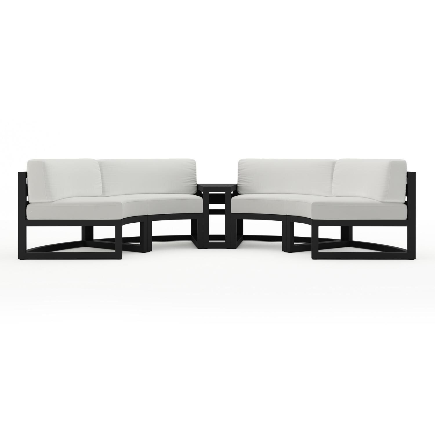 Lakeview MSTYCV-BK-3CSEC-CN Misty Cove 3 Pc Aluminum Curve Sectional Set in Black w/Wedge End Table & Canvas Natural Cushions by Lakeview Outdoor Designs - Set Front View - White Background thumbnail