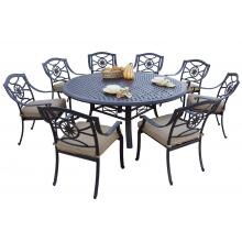 Ten Star 9 Piece Cast Aluminum Patio Dining Set W/ 71 Inch Round Table & Sesame Cushions By Darlee