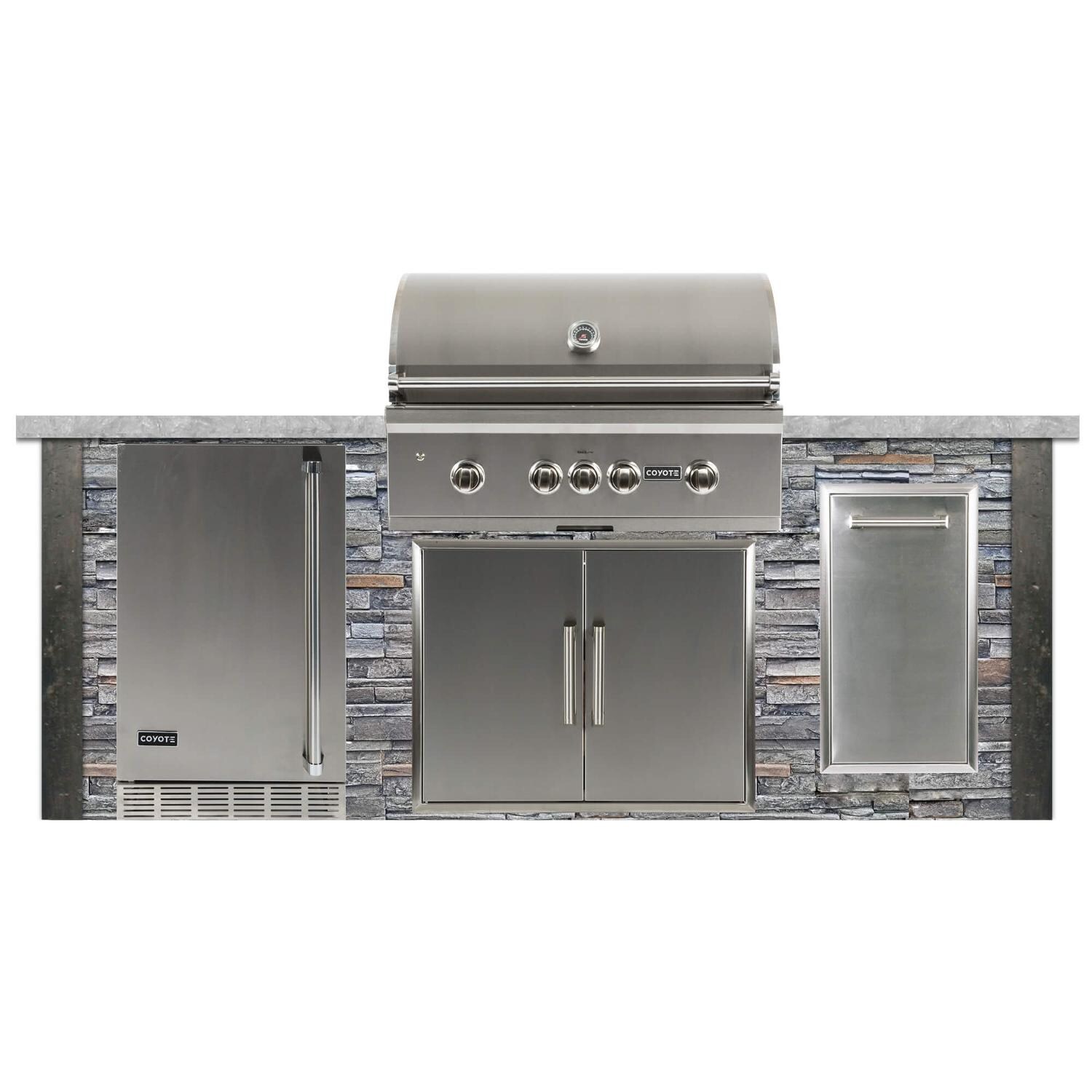 Coyote Ready-To-Assemble 8 Ft Outdoor Kitchen Island With 36-Inch S-Series Natural Gas Grill (Ships As Propane With Conversion Fittings) - Stacked Stone/Stone Gray - RTAC-G8-SG-C2SL36NG 