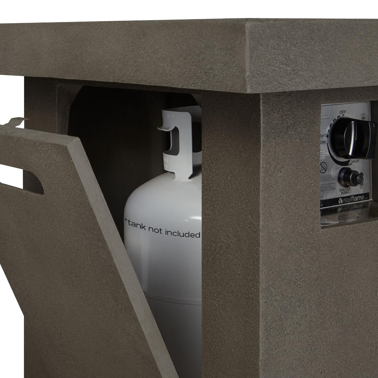 Ventura Square Glacier Gray Fire Table - Close Up on Access Door thumbnail