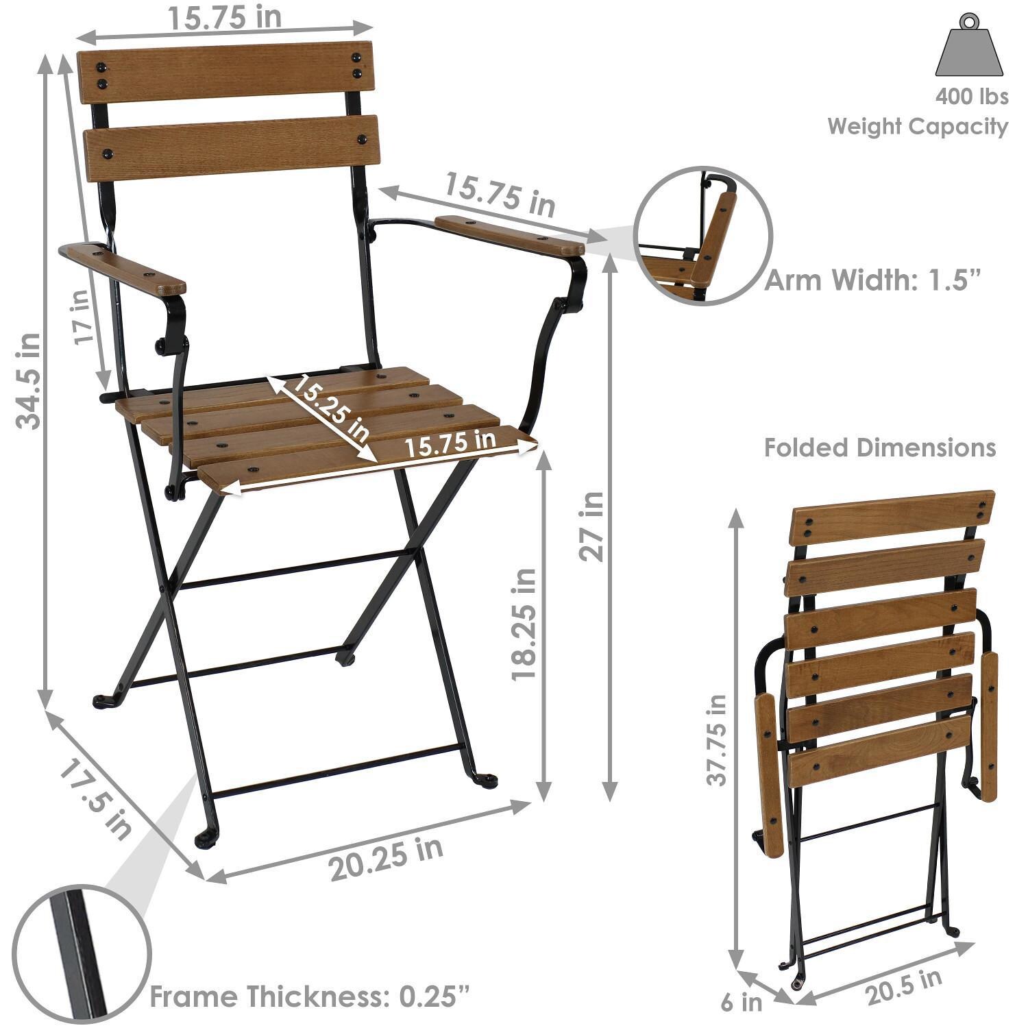 Ultimate Patio Basic European 4-Piece Chestnut Folding Bistro Chair Set - Dimensions thumbnail