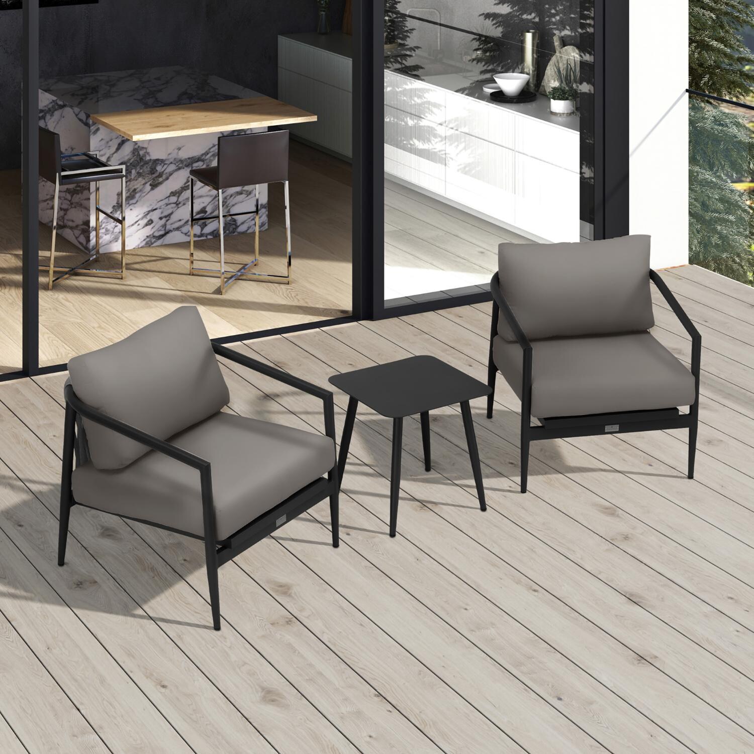 Lakeview Midnight Cove 3 Pc Aluminum Club Chair Seating Set in Black/Carbon/Canvas Charcoal - Top - Lifestyle thumbnail