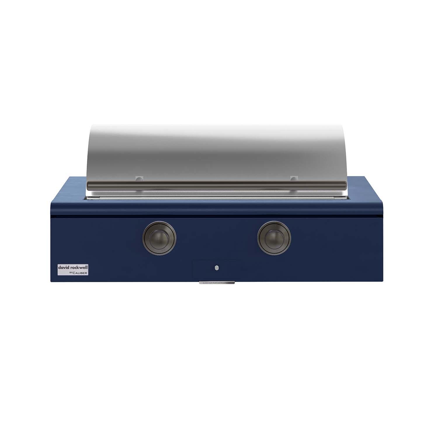 Caliber CRG-42BL00-A-078-H05 42-in Propane Built-In Rockwell Grill - Cobalt w/ Pewter Hardware - Lid Closed - White Background thumbnail