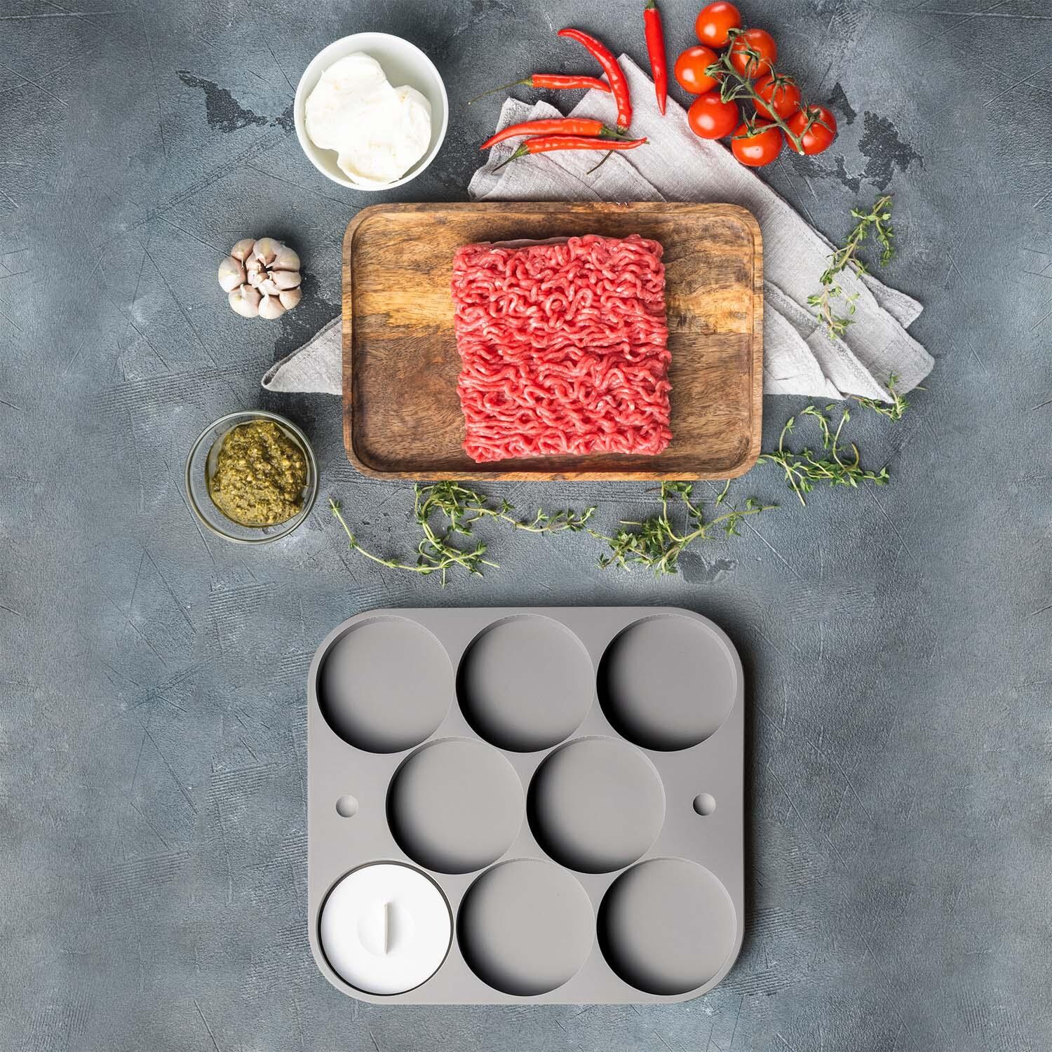 Outset 76660 Burger Patty Maker/ Freezer Storage - Shown w/ Tray (Not Included) - Lifestyle thumbnail