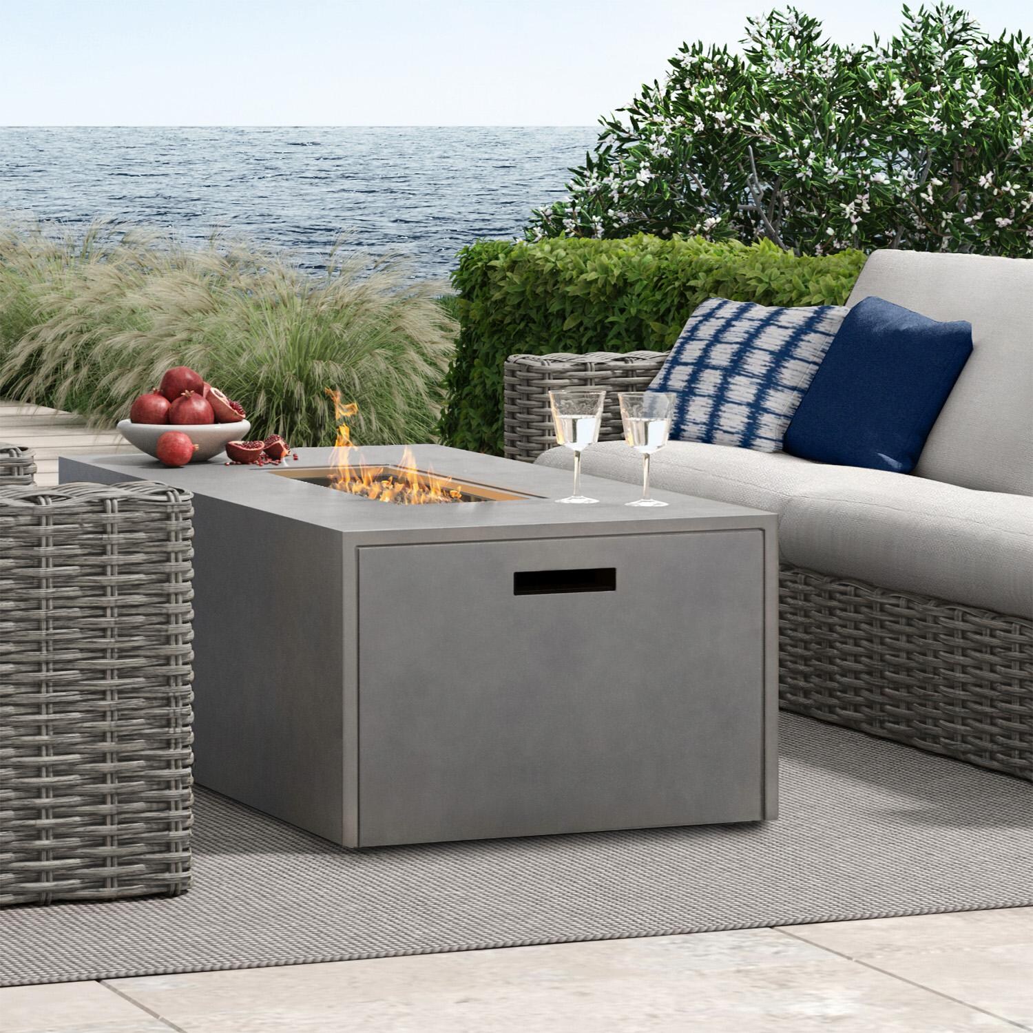 Bellino 30 Inch Rectangular Aluminum Propane Fire Pit in Concrete By Ebel - Lifestyle thumbnail