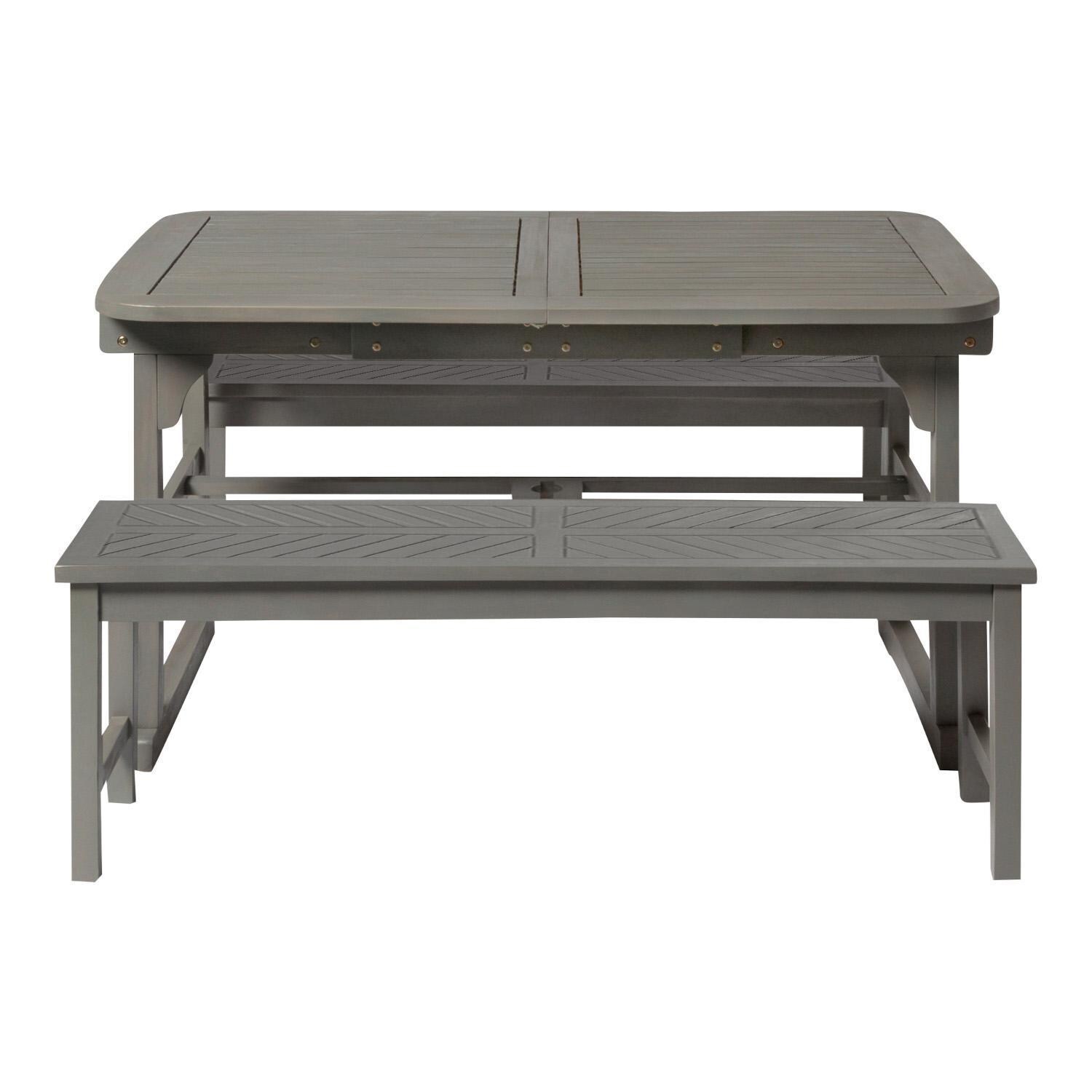 Ultimate Patio Wishlake 3 Piece Acacia Patio Dining Set W/ 55-79 X 35 Inch Extension Rectangular Table - Gray Wash - Front View thumbnail