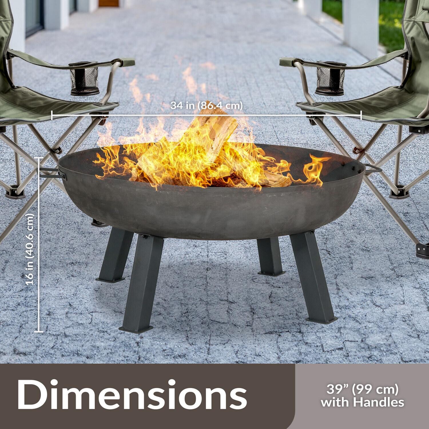 Ultimate Patio Rustic 34 Inch Round Cast Iron Wood-Burning Fire Pit in Dark Gray - Dimensions - Dimensional thumbnail