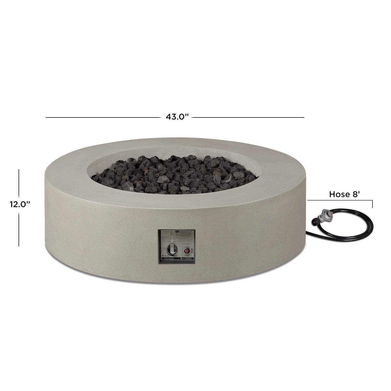 Hillview Bay 43 Inch Round Glass Fiber Reinforced Concrete Natural Gas Fire Pit Table in Flint by BBQGuys Signature - Dimensions - Diagram thumbnail